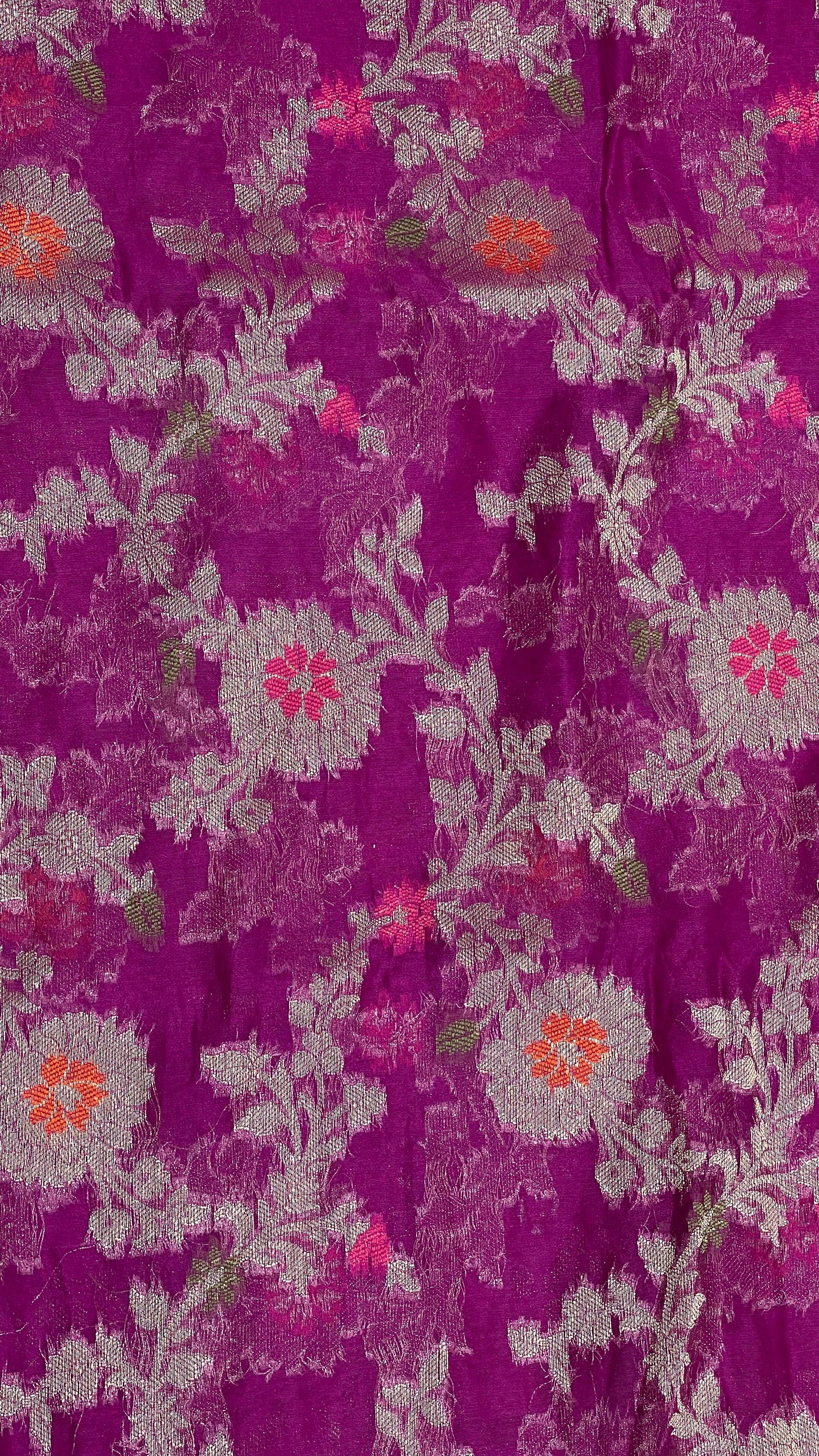 Faishana Presents Purple Semi Georgette Tilfi Mina Floral Zari Jaal with Banarasi Floral Pallu and Purple Blouse