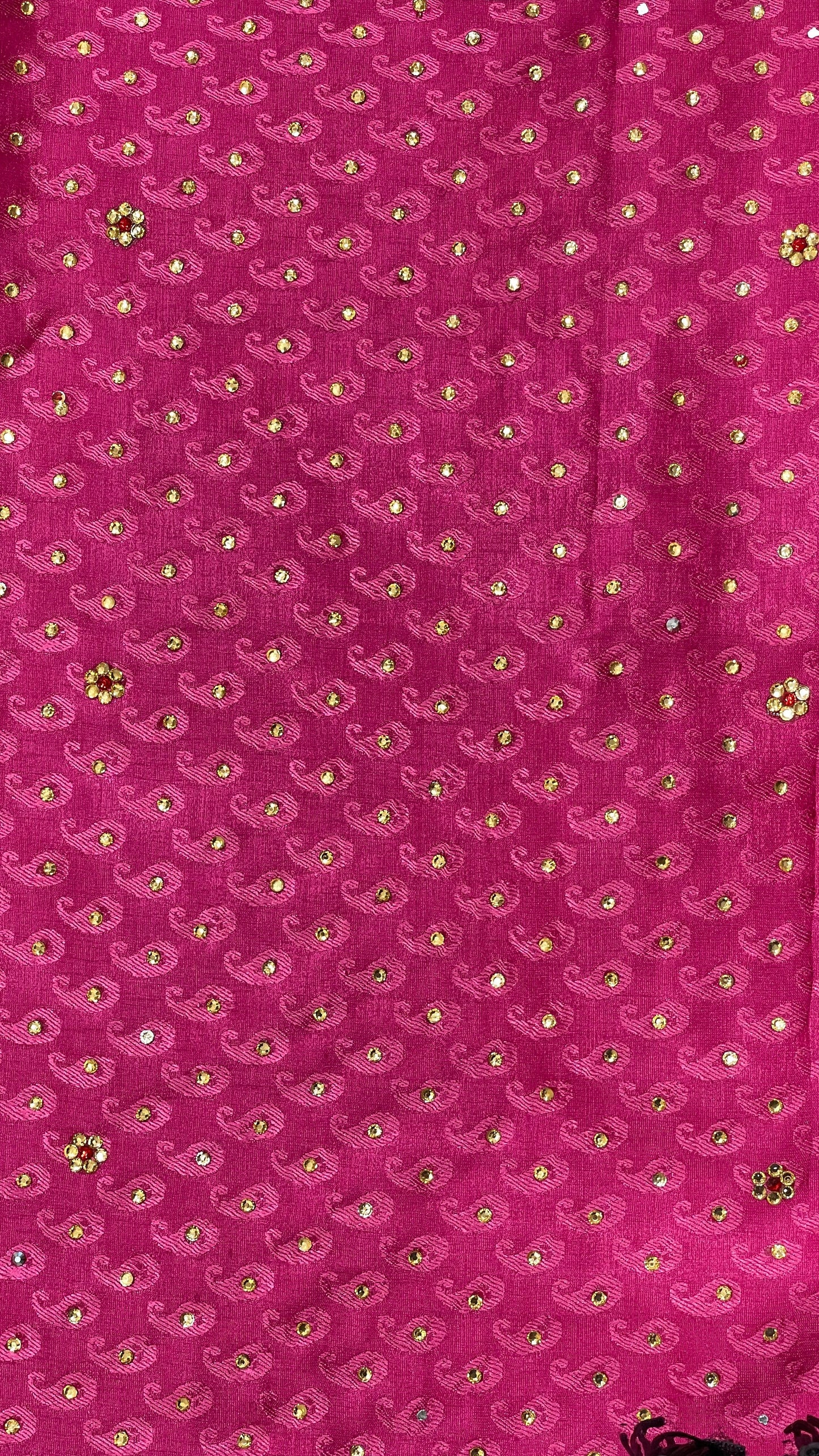 Faishana Presents Turqouise Pink Tanchoi Silk Low Stone Work with Contrast Blue Pallu Zari Border and Purple Blouse