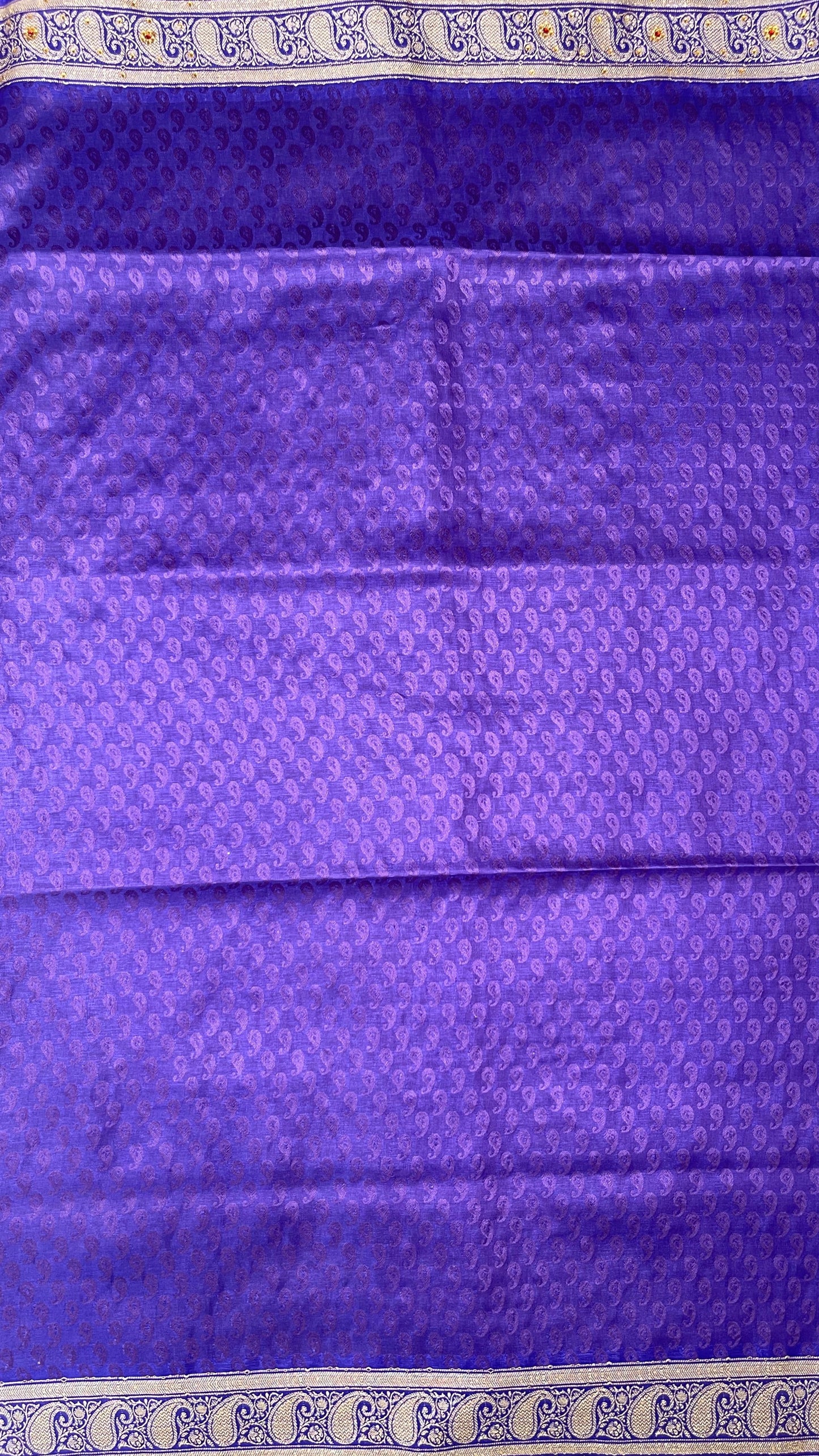 Faishana Presents Blue Tanchoi Silk Low Stone Work with Contrast Purple Pallu Zari Border Saree and Blue Blouse