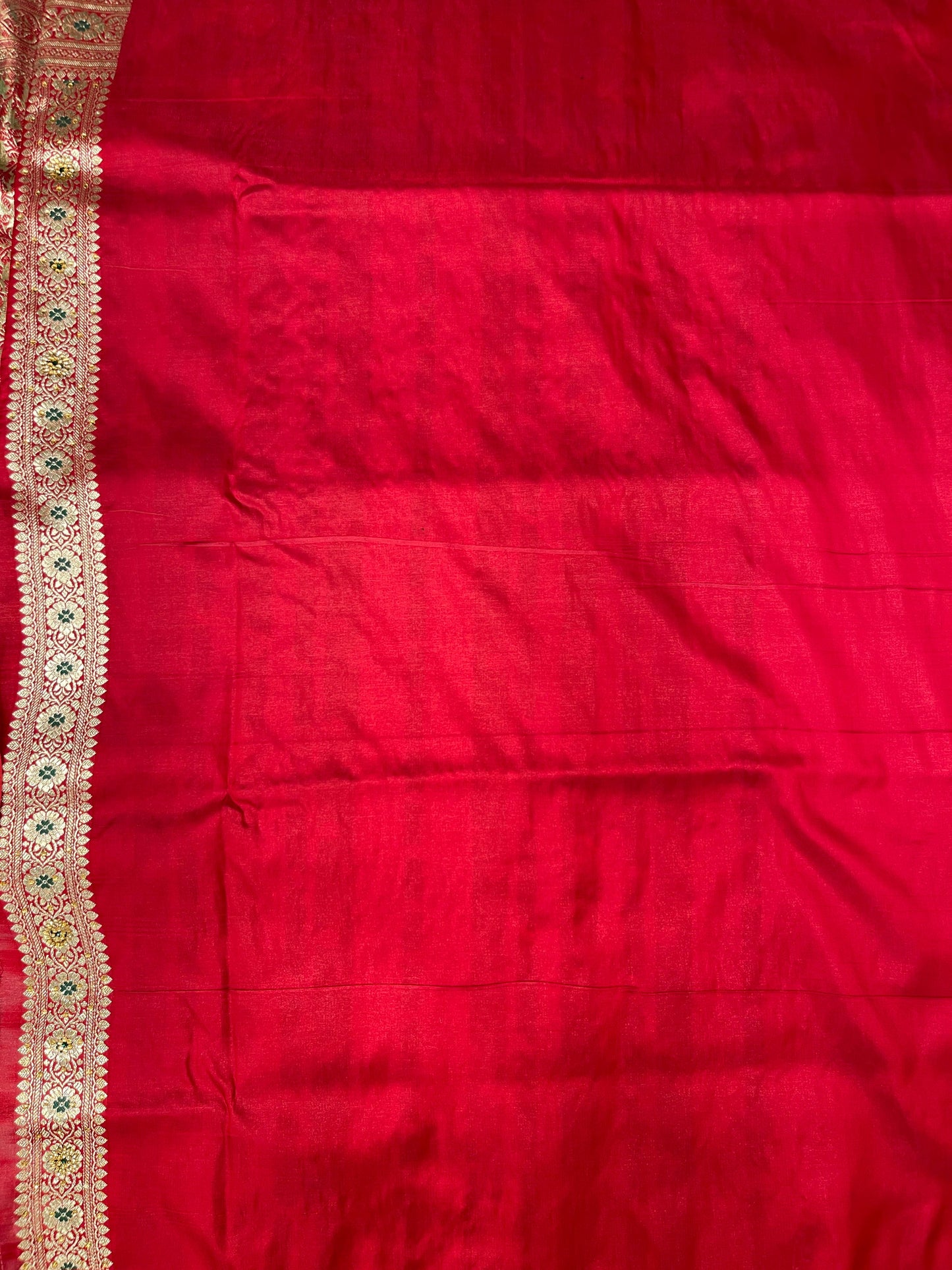 Faishana Presents Red Satin Silk Floral Mina Zari Jaal Low Stone Work Saree with Paisley Floral Pallu and Red Blouse