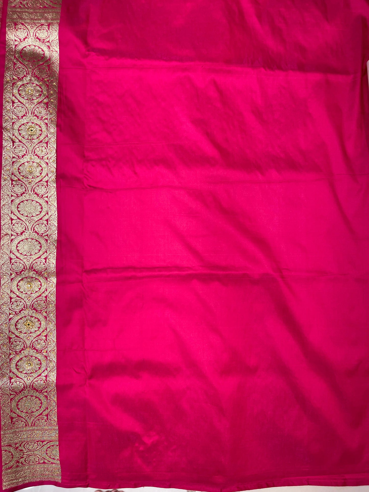 Faishana Presents Pink Satin Silk Floral Zari Booti Low Stone Work Skirt Zari Border with Banarasi Pallu and Pink Blouse