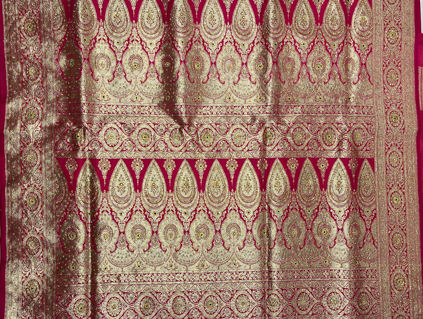 Faishana Presents Pink Satin Silk Floral Zari Booti Low Stone Work Skirt Zari Border with Banarasi Pallu and Pink Blouse