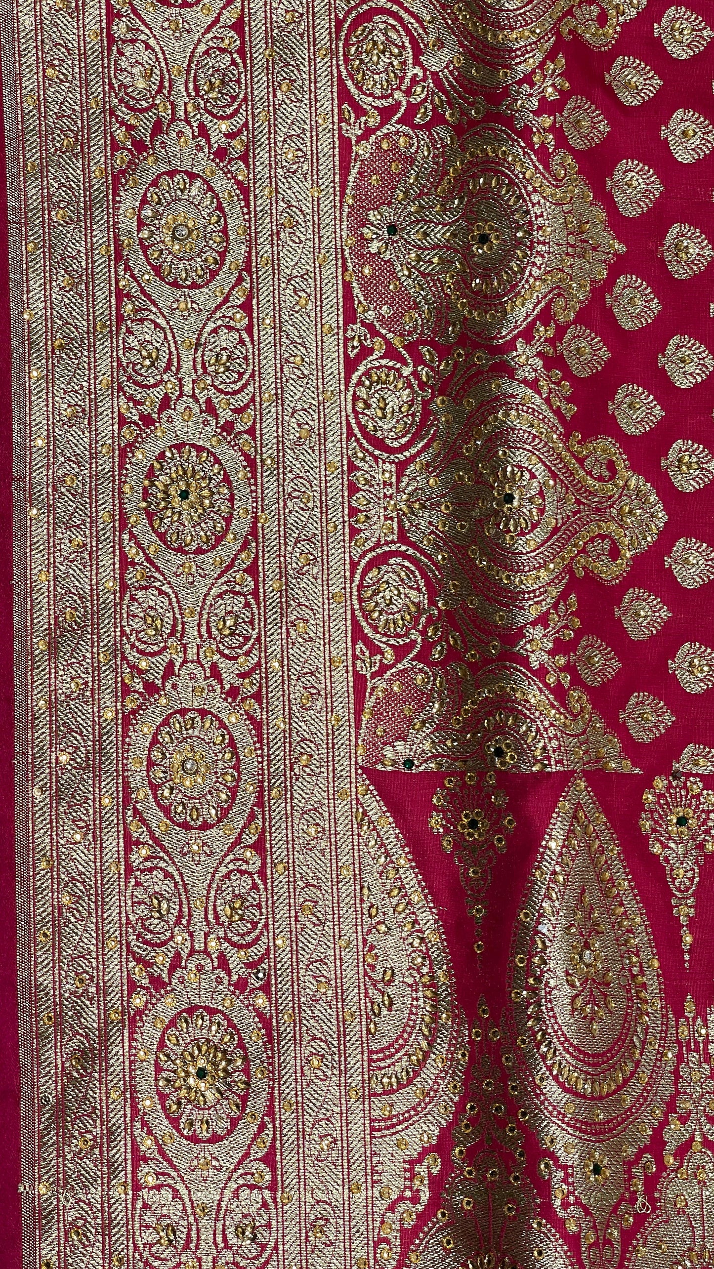 Faishana Presents Pink Satin Silk Floral Zari Booti Low Stone Work Skirt Zari Border with Banarasi Pallu and Pink Blouse