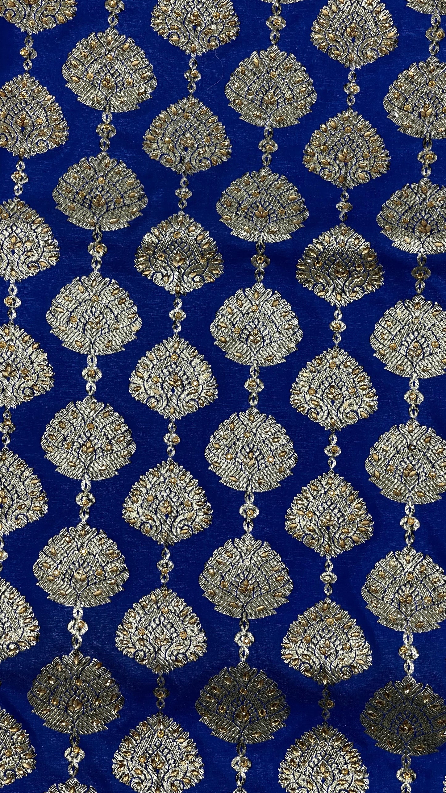 Faishana Presents Blue Satin Silk Floral Zari Stripe Heavy Stone Work Banarasi Saree with Skirt Zig-Zag Zari Border and Blue Blouse