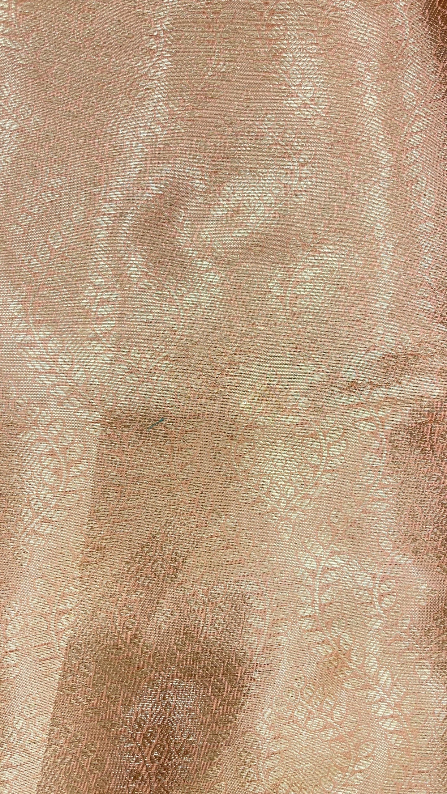 Faishana Presents Peach Art Silk Floral Lehariya Sliver Jaal with Contrast Blue Pallu and Olive Copper Silver Jaal Zari Border with Blue Blouse