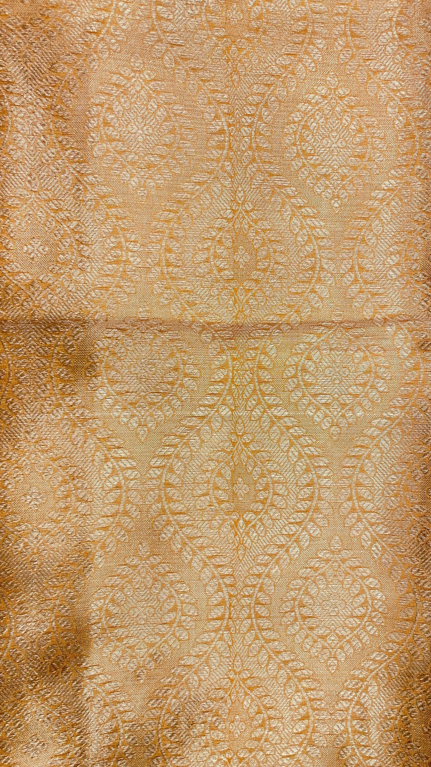 Faishana Presents Mustard Art Silk Floral Lehariya Sliver Jaal with Contrast Blue Pallu and Olive Copper Silver Jaal Zari Border with Blue Blouse
