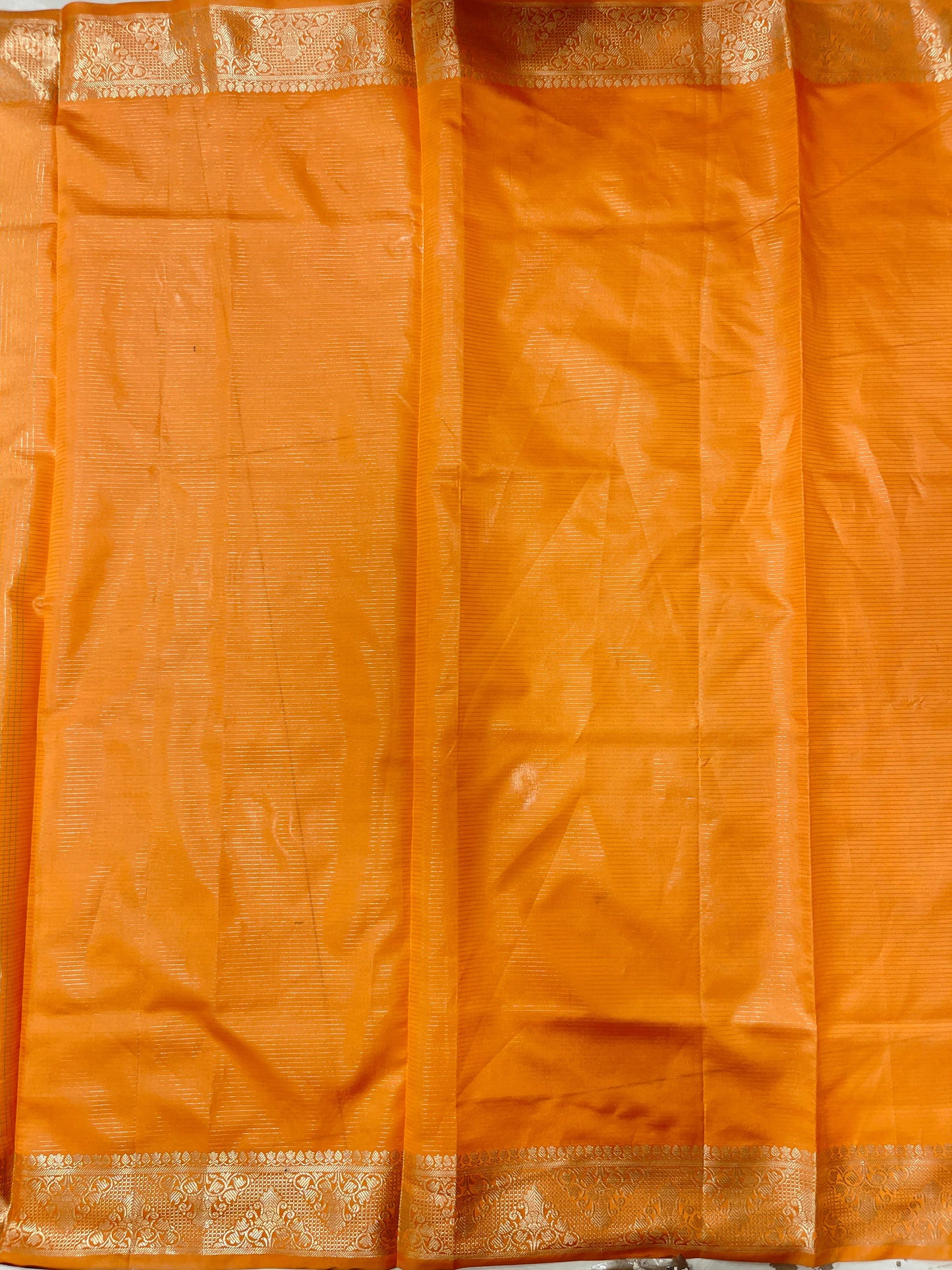 Faishana Presents Orange Organza Zari Plain Striped with Beige Zari Border with Contrast Beige Pallu and Orange Blouse