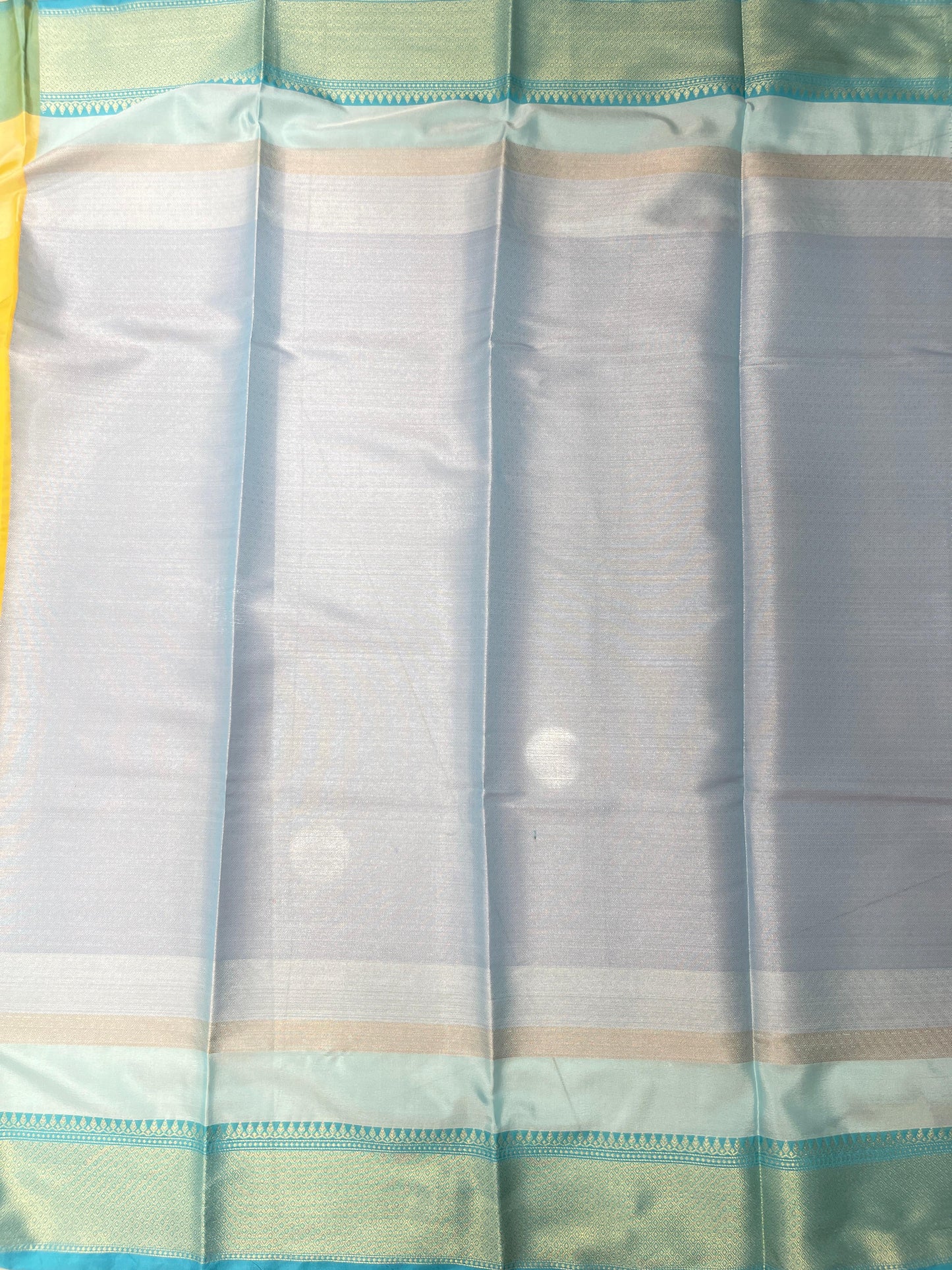 Faishana Presents Peach Art Silk Floral Mina Zari Diagonal Jaal and Dual Skirt Copper Silver Boota with Contrast Blue Pallu and Blue Blouse