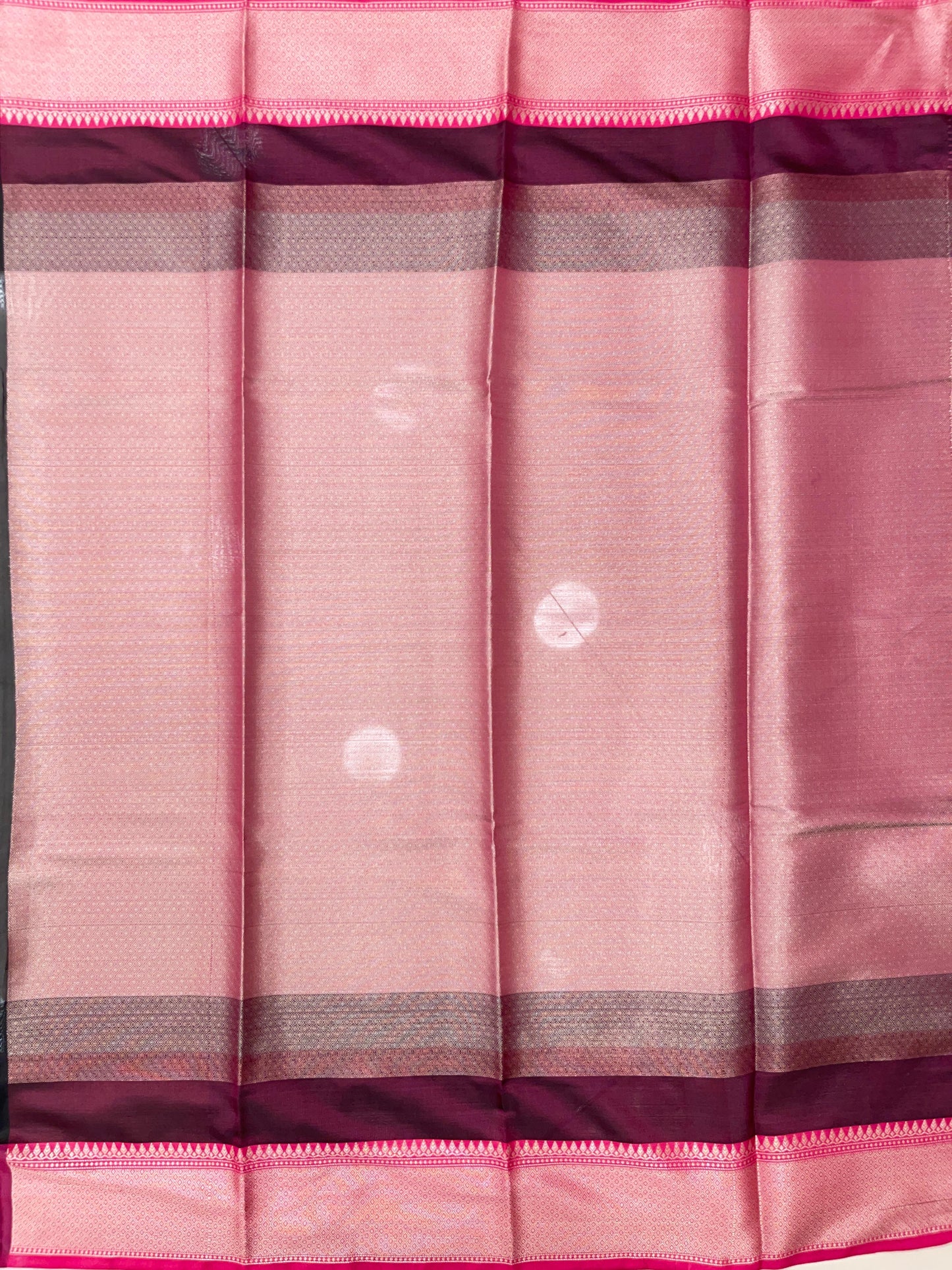 Faishana Presents Black Floral Stripe Diagonal Zari Mina Jaal and Copper and Silver Boota with Contrast Pink Pallu Banarasi Zari Border and Pink Blouse