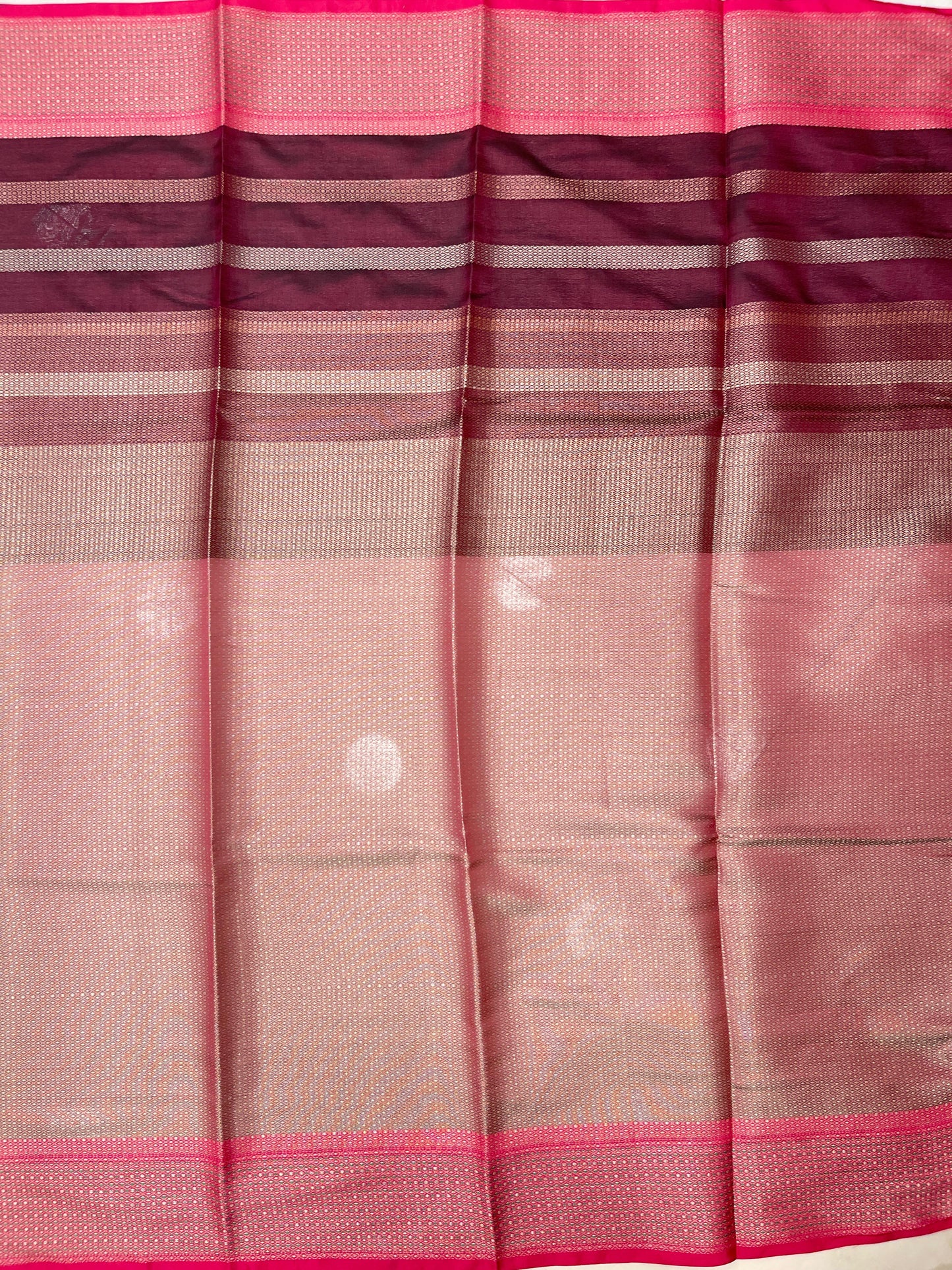 Faishana Presents Black Floral Copper Zari Boota with Contrast Maroon Pallu Banarasi Zari Border with Maroon Multi Stripe Blouse