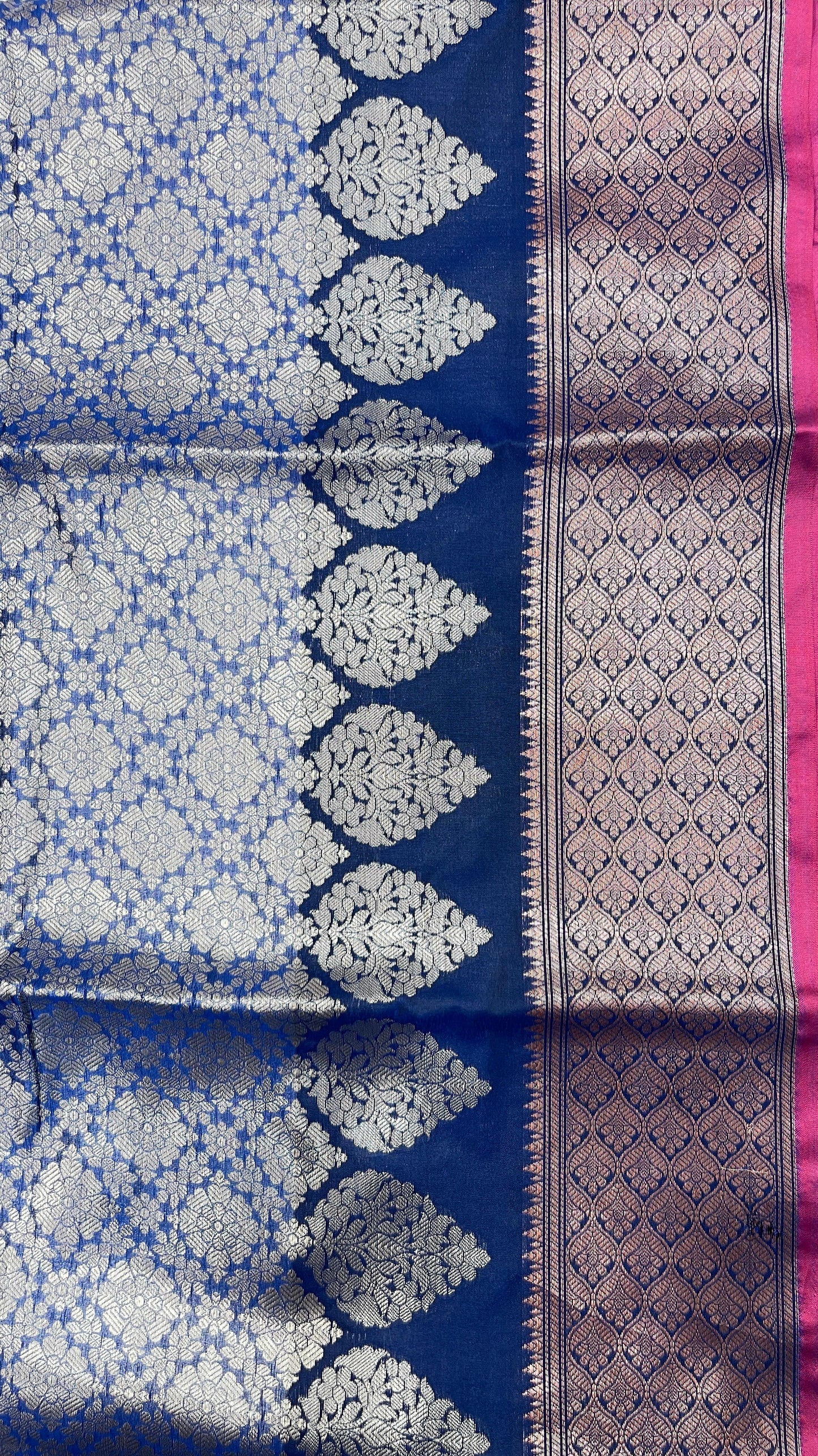 Faishana Presents Blue Art Silk Floral Zari Copper Boota Sliver Jaal and Dual Skirt Silver Zari Boota Copper Zari Border with Contrast Maroon Pallu and Maroon Blouse