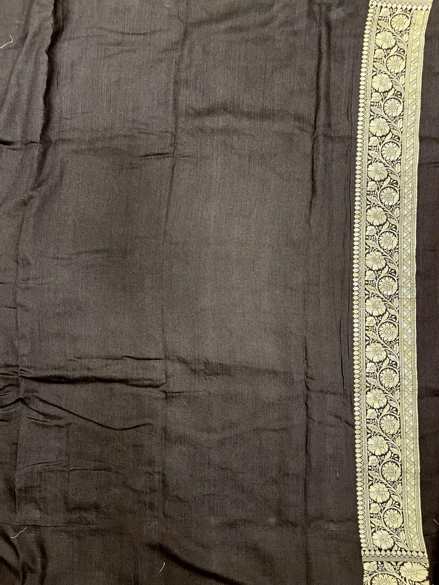 Faishana Pure Handloom Black Munga Silk Copper Silver Zari Booti with Floral Zari Jaal Pallu and Black Blouse