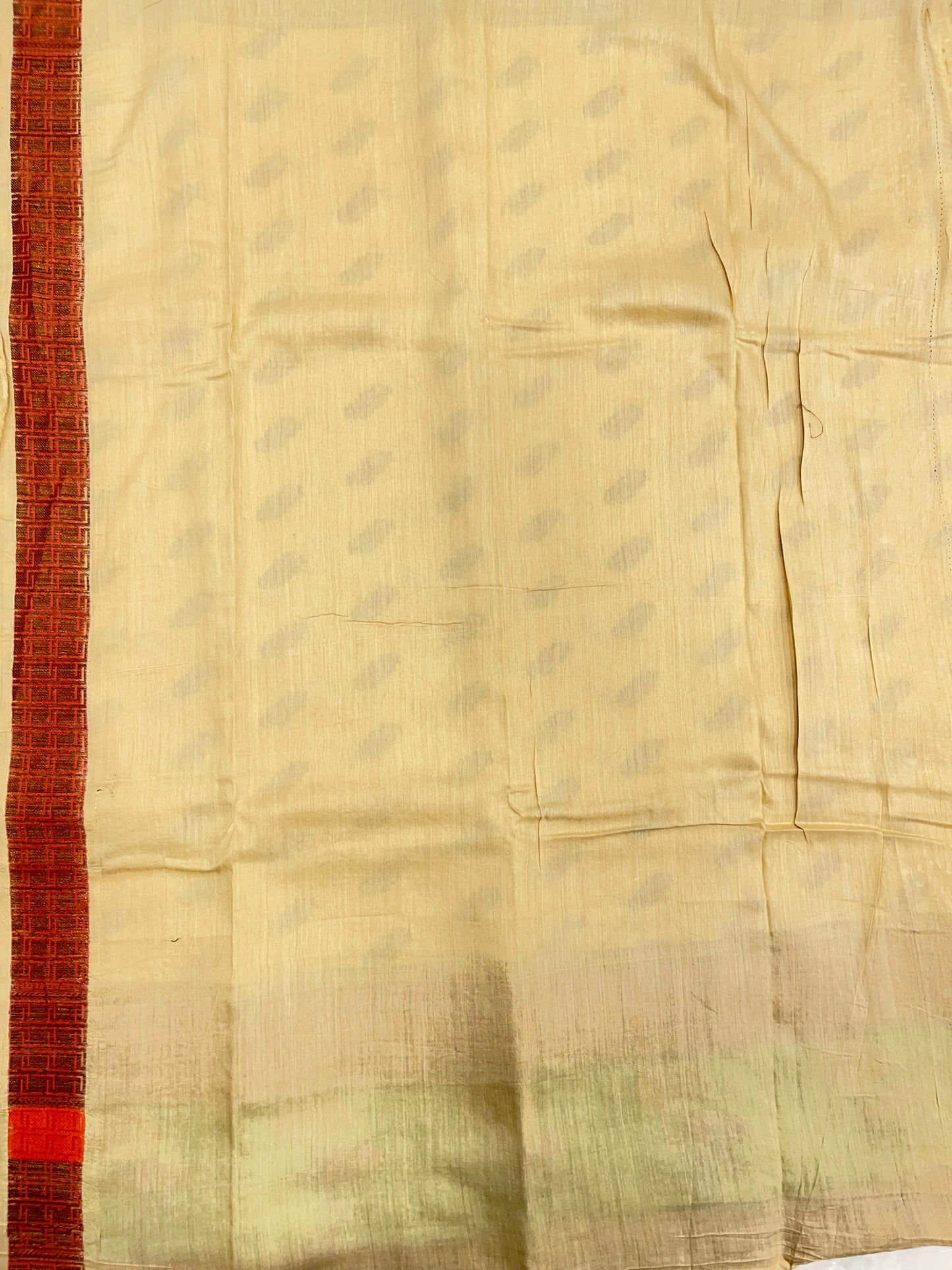 Faishana Pure Handloom Cream Munga Silk Floral Mina Booti with Contrast Orange Floral Minakari Green Pallu Zari Border and Cream Blouse