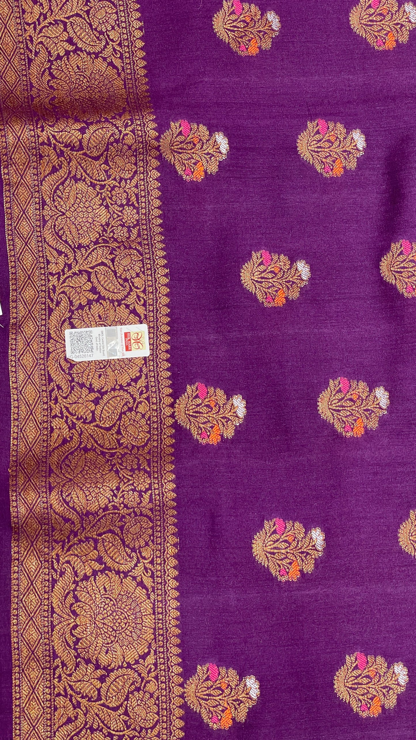 Faishana Pure Handloom Purple Munga Silk Floral Copper Zari Minakari Booti and Floral Zari Jaal Banarasi Pallu Zari Border and Purple Blouse