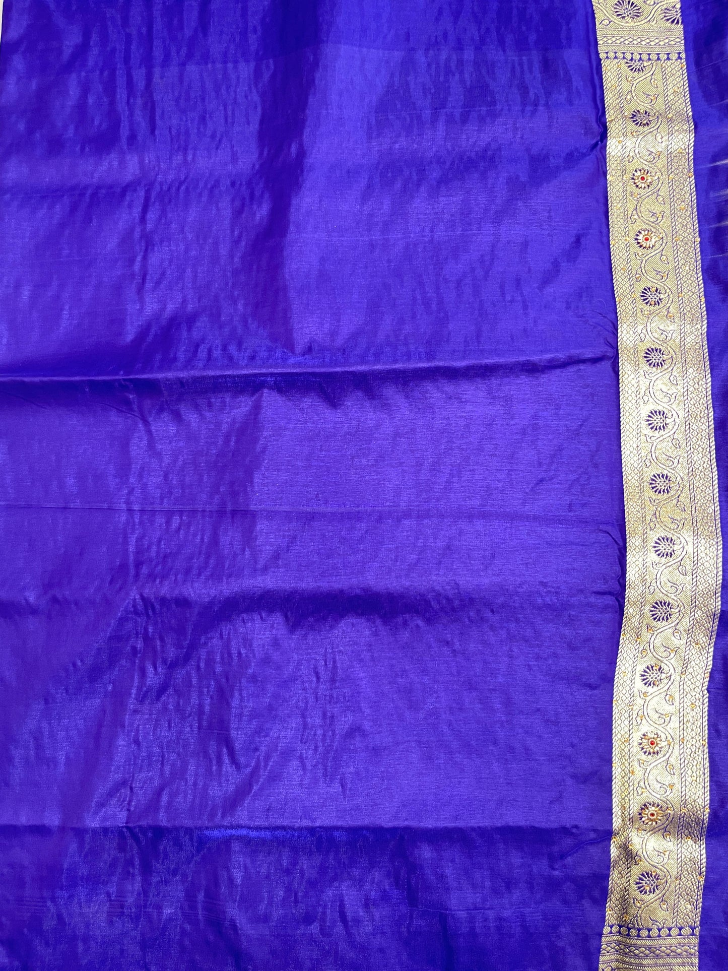 Faishana Presents Purple Katan Silk Zari Booti Heavy Stone Work Banarasi Saree with Contrast Blue Floral Pallu and Blue Blouse