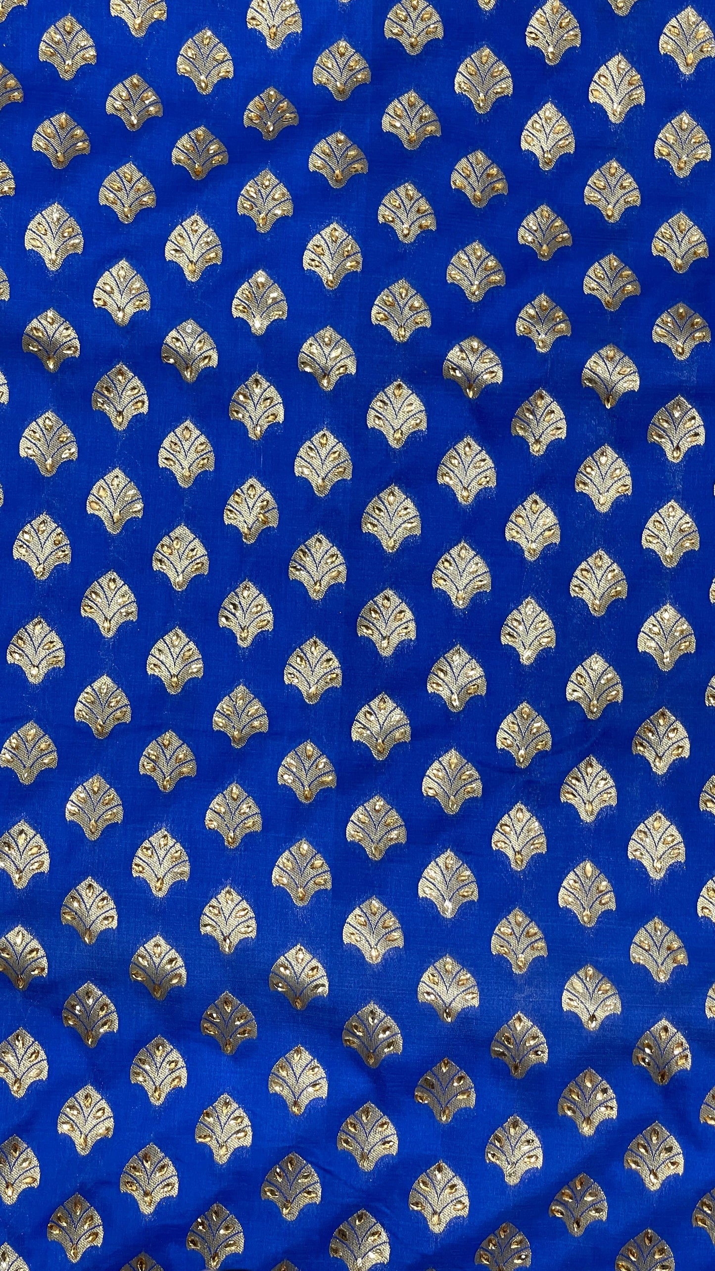 Faishana Presents Blue Satin Silk Floral Zari Booti Stone Heavy Work Banarasi Saree with Checkered Pallu Skirt Zari Border and Blue Blouse