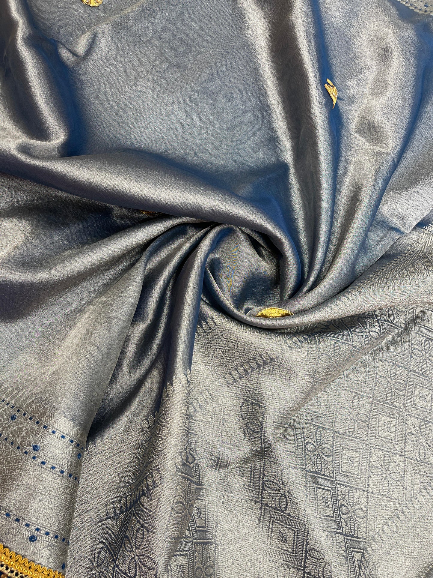 Faishana Presents Blue Lace Work Zardozi Pattern Patch work Saree with jacquard Blouse.