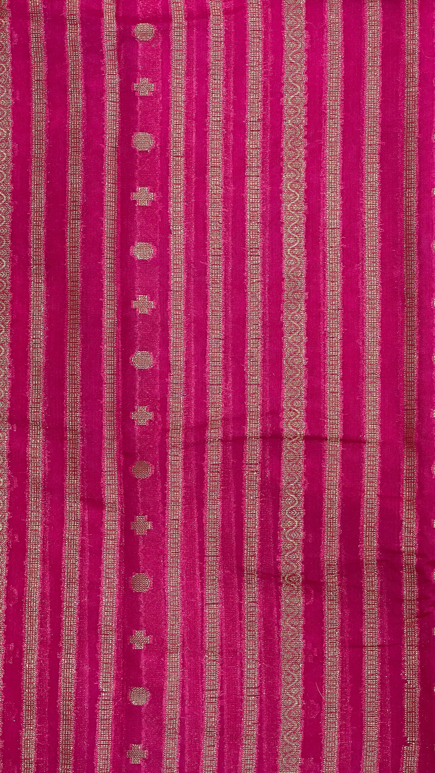 Faishana Presents Magenta Semi Georgette Golden Zari Stripe Banarasi Saree with Blouse.