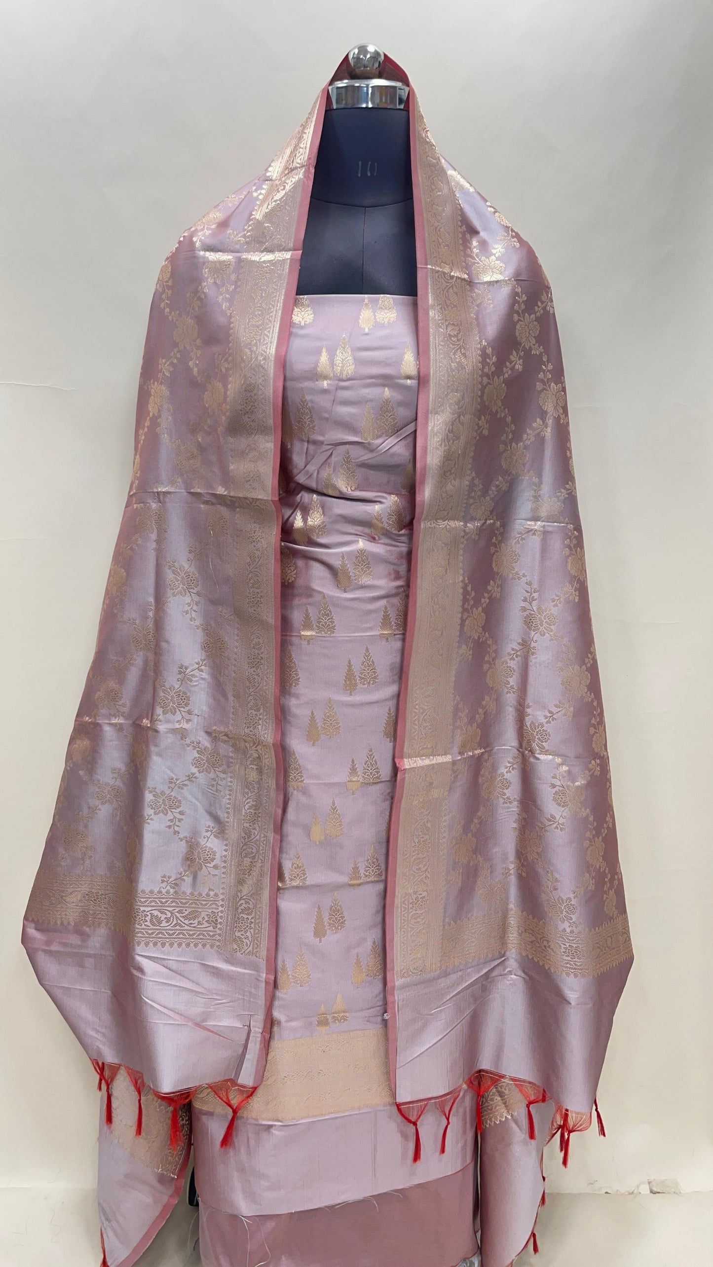 Mauve Semi Katan Silk Handloom Banarasi 3 pcs Suit Set MUB_SK2