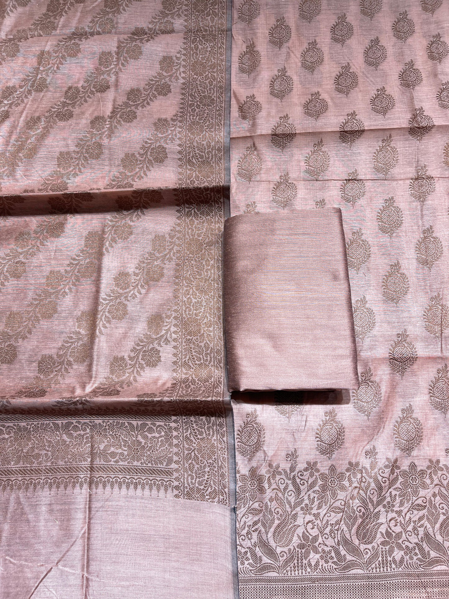 Peach Cotton Banarasi 3 pcs Suit Set IM_CS19