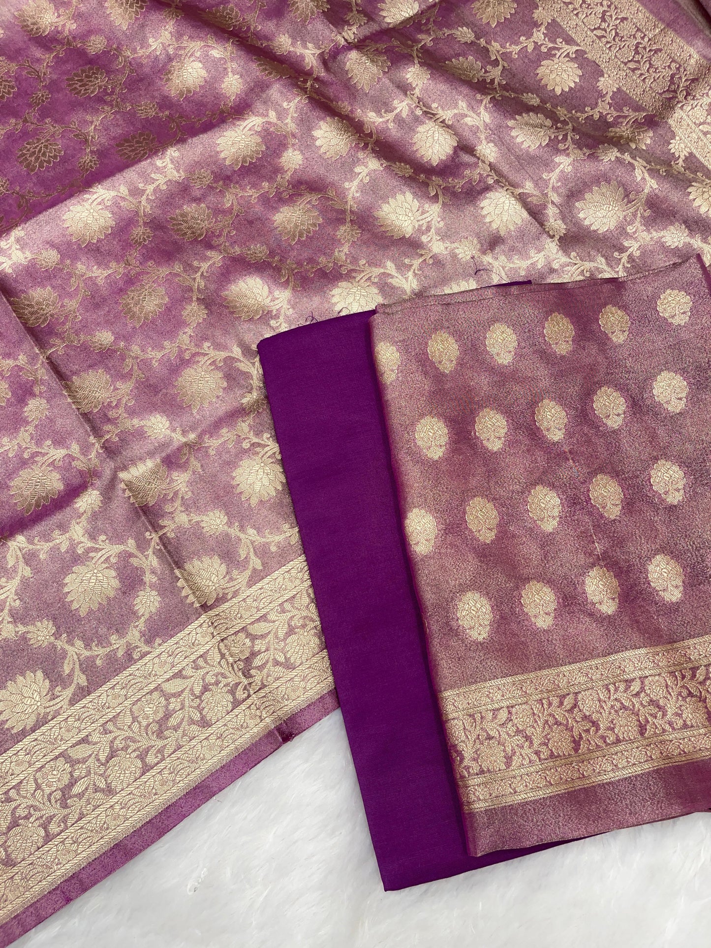 Puresilk Handloom Purple Tissue Silk Banarasi 3 pcs Suit Set RHN_TSU9