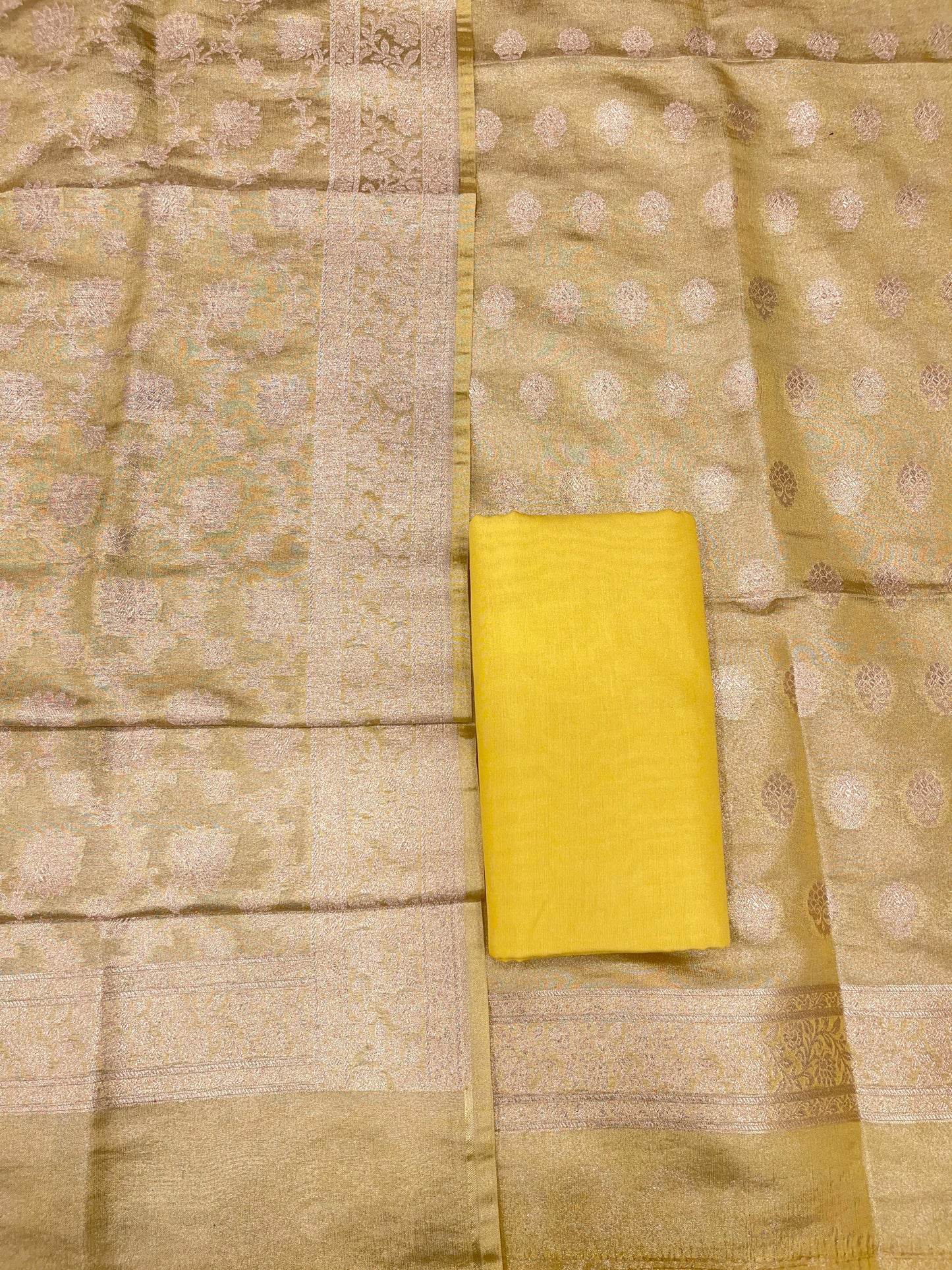 Puresilk Handloom Yellow Tissue Silk Banarasi 3 pcs Suit Set RHN_TSU10
