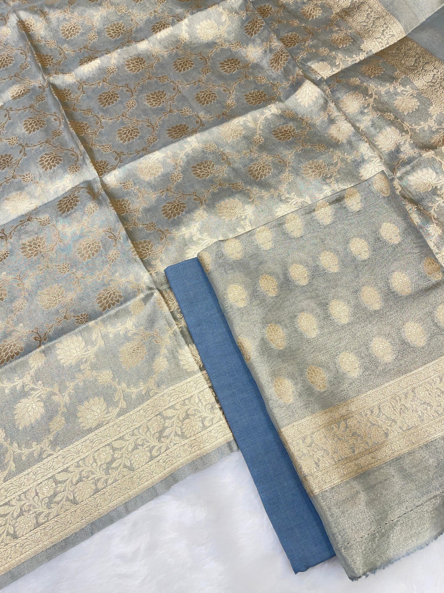 Puresilk Handloom Grey Tissue Silk Banarasi 3 pcs Suit Set RHN_TSU12