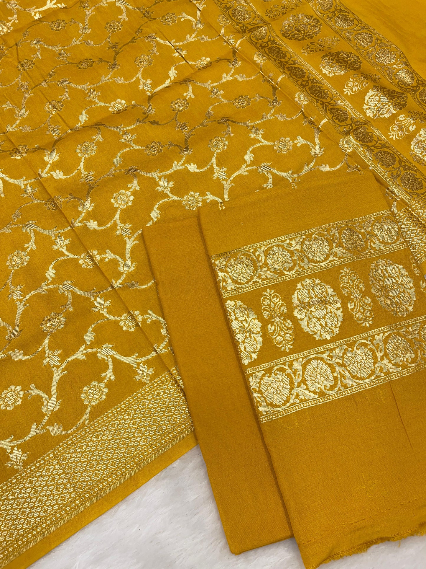 Puresilk Handloom Yellow Cotton Banarasi 3 pcs Suit Set RHN_CTN5