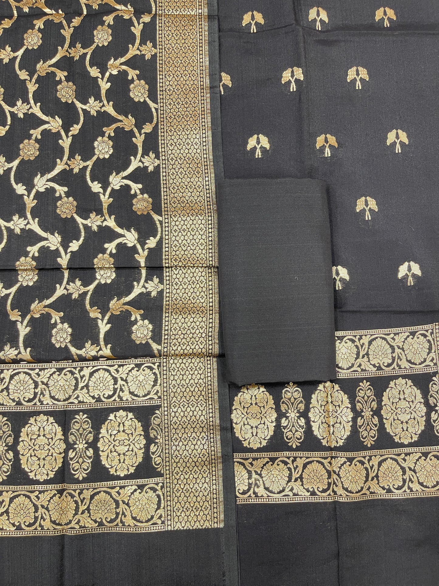 Puresilk Handloom Black Cotton Banarasi 3 pcs Suit Set RHN_CTN2