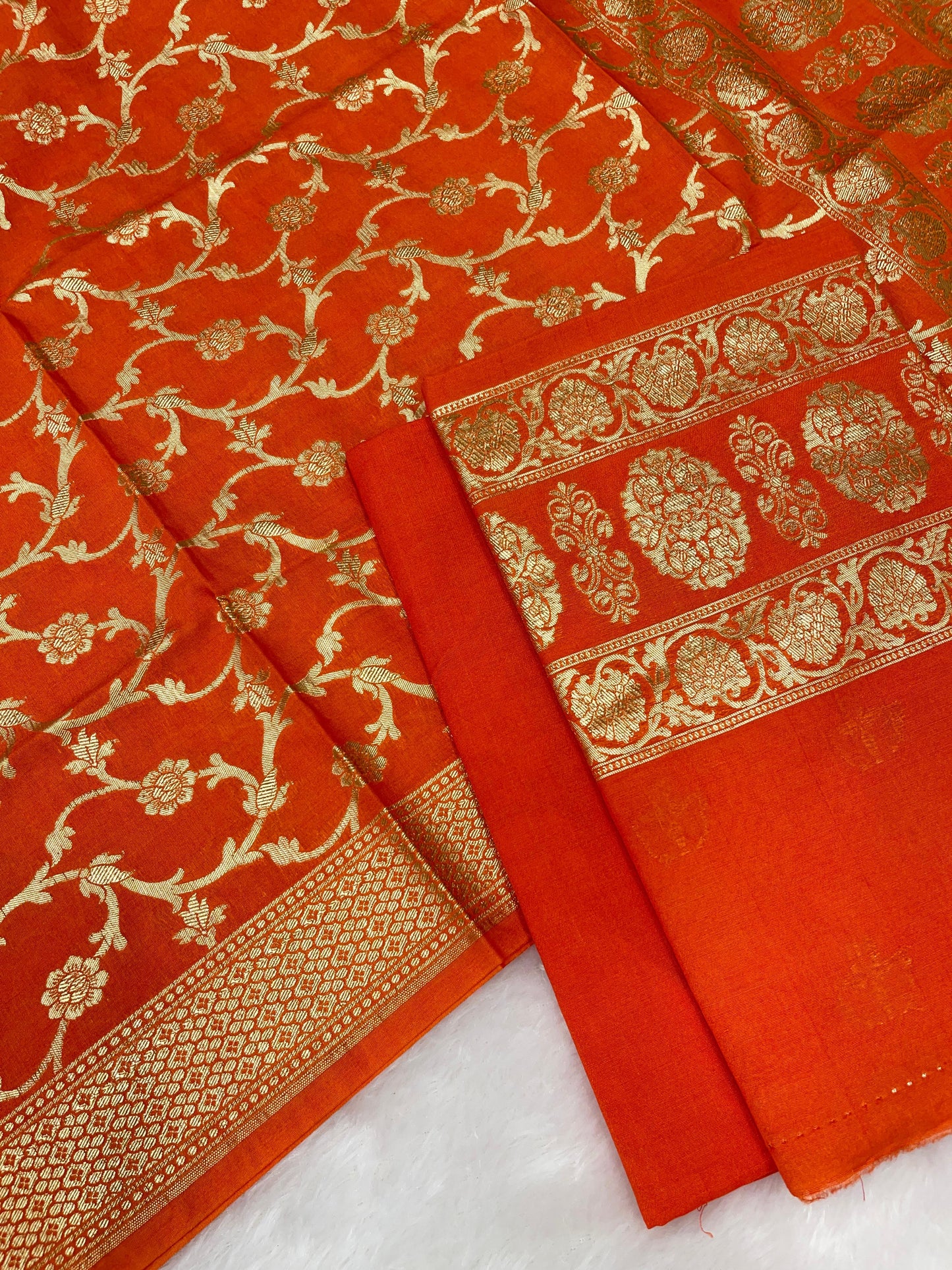 Puresilk Handloom Orange Cotton Banarasi 3 pcs Suit Set RHN_CTN3