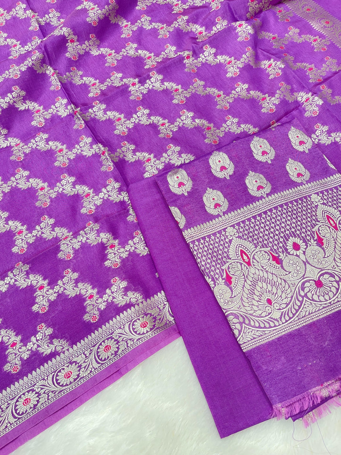 Puresilk Handloom Purple Viscose Silk Banarasi 3 pcs Suit Set RHN_VS10
