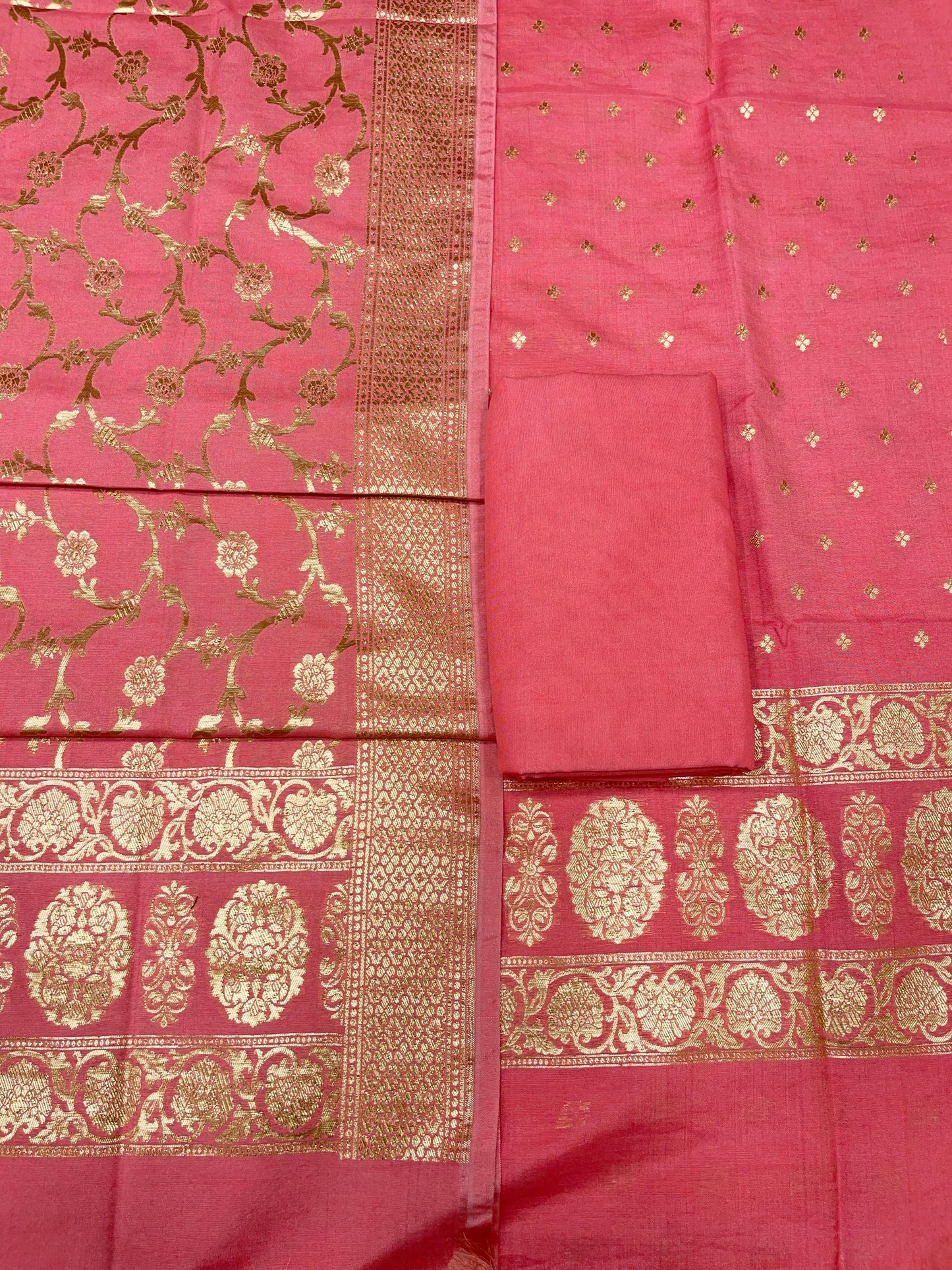 Puresilk Handloom Georgia Pink Cotton Banarasi 3 pcs Suit Set RHN_CTN7