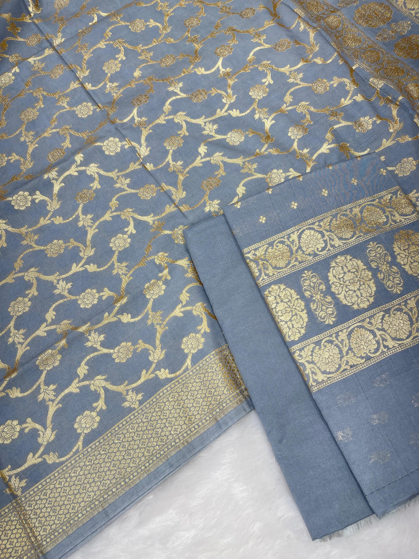 Puresilk Handloom Grey Cotton Banarasi 3 pcs Suit Set RHN_CTN8