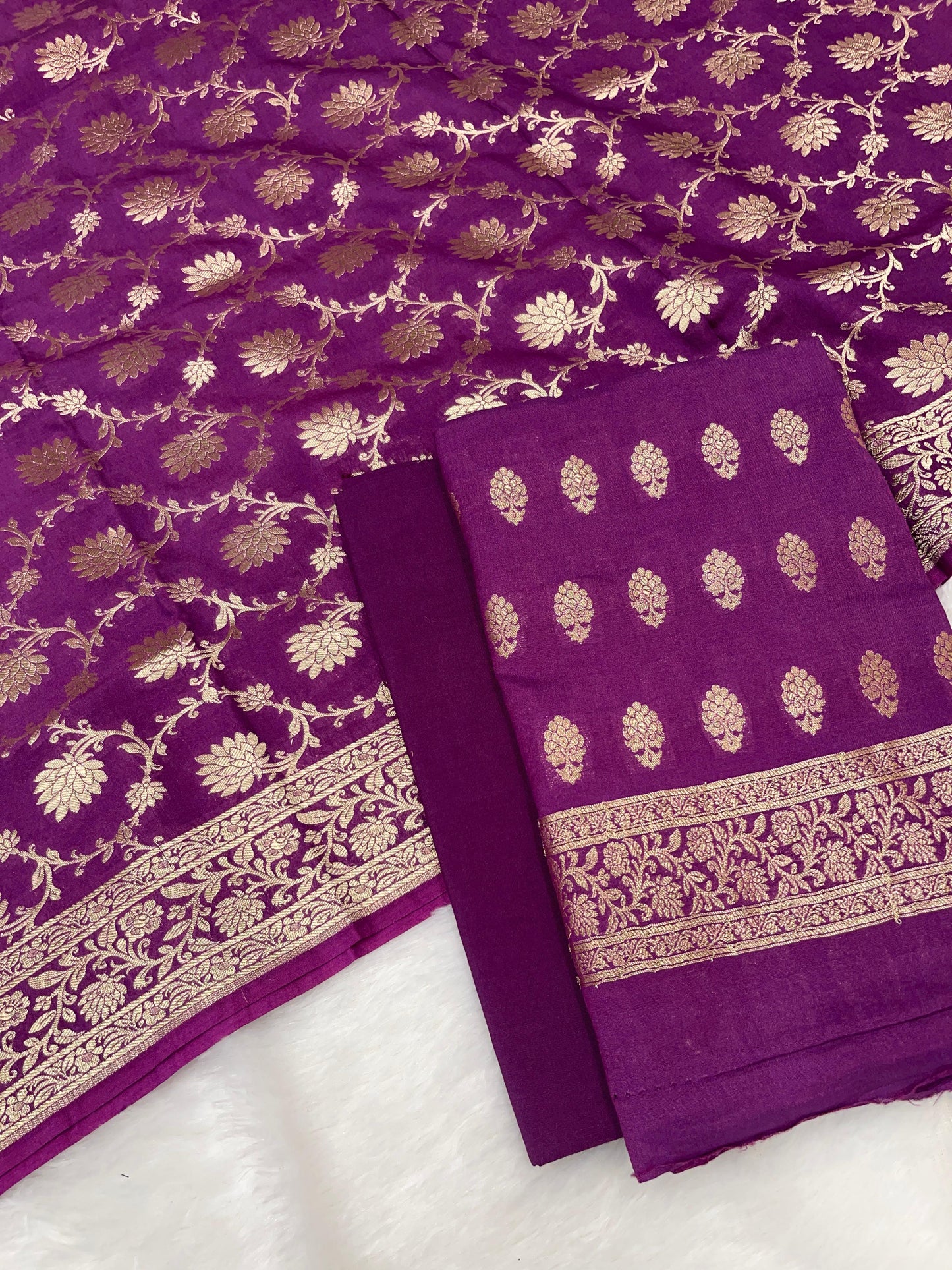 Puresilk Handloom Purple Mulberry Silk Banarasi 3 pcs Suit Set RHN_MEL1