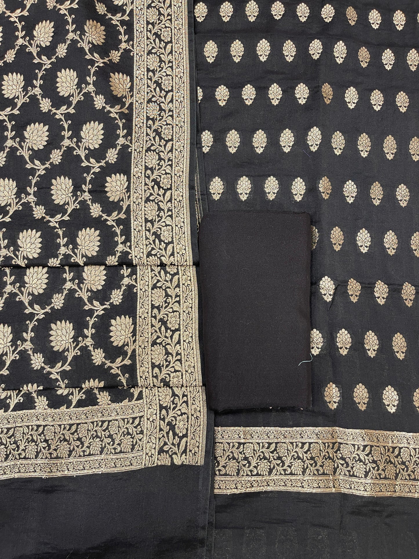 Puresilk Handloom Black Mulberry Silk Banarasi 3 pcs Suit Set RHN_MEL2