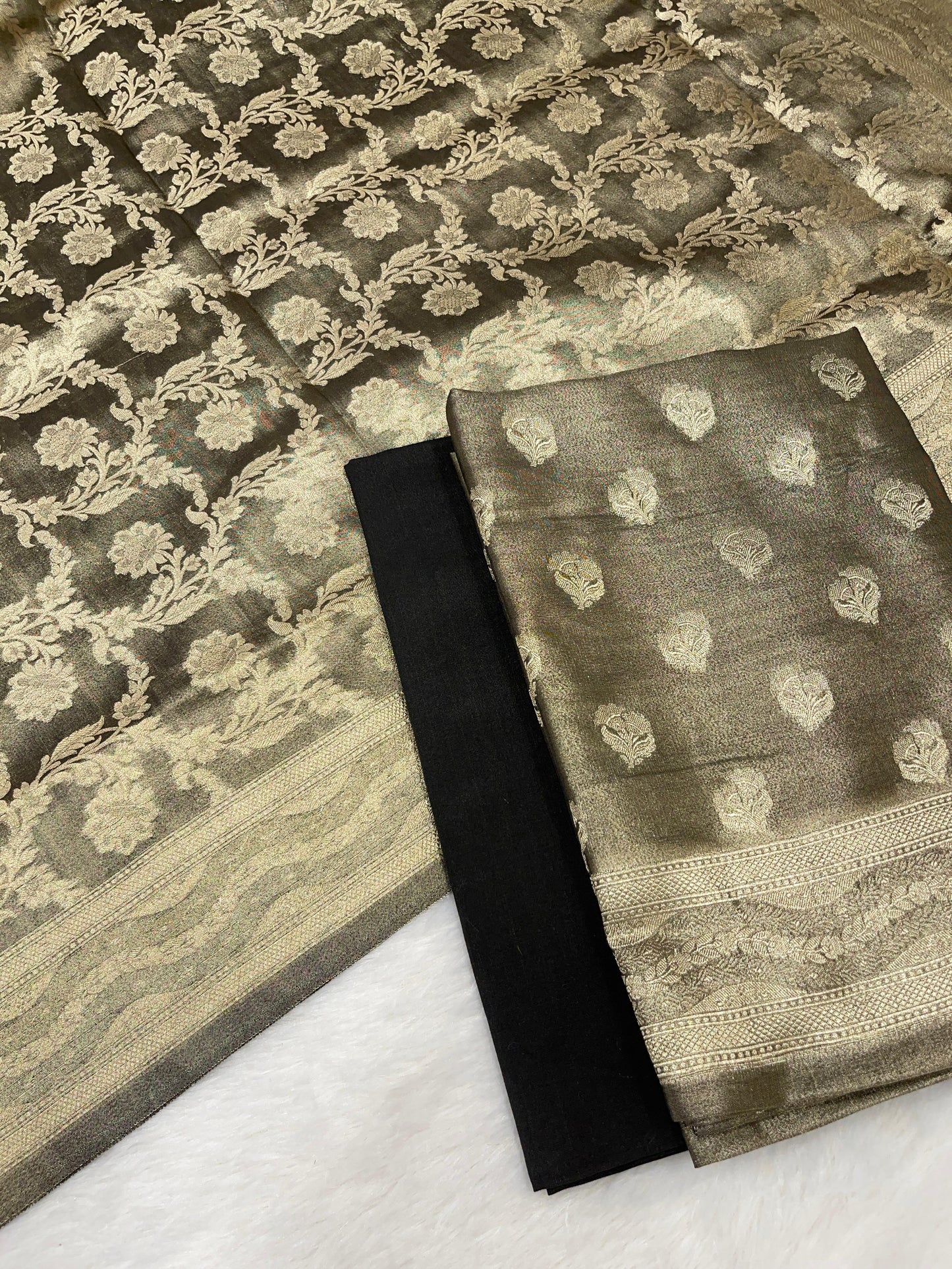 Puresilk Handloom Black Tissue Silk Banarasi 3 pcs Suit Set RHN_TSU3