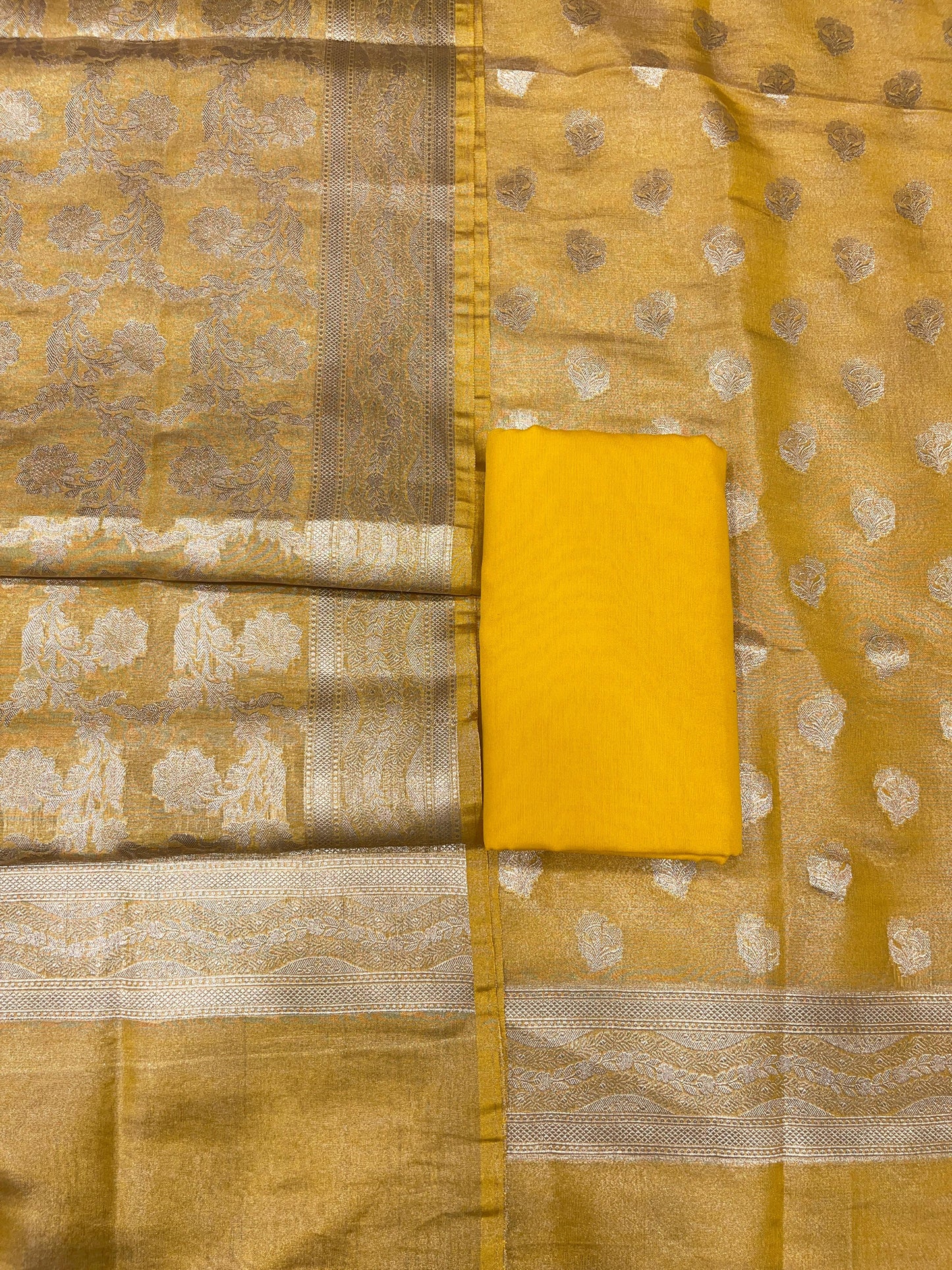 Puresilk Handloom Yellow Tissue Silk Banarasi 3 pcs Suit Set RHN_TSU4