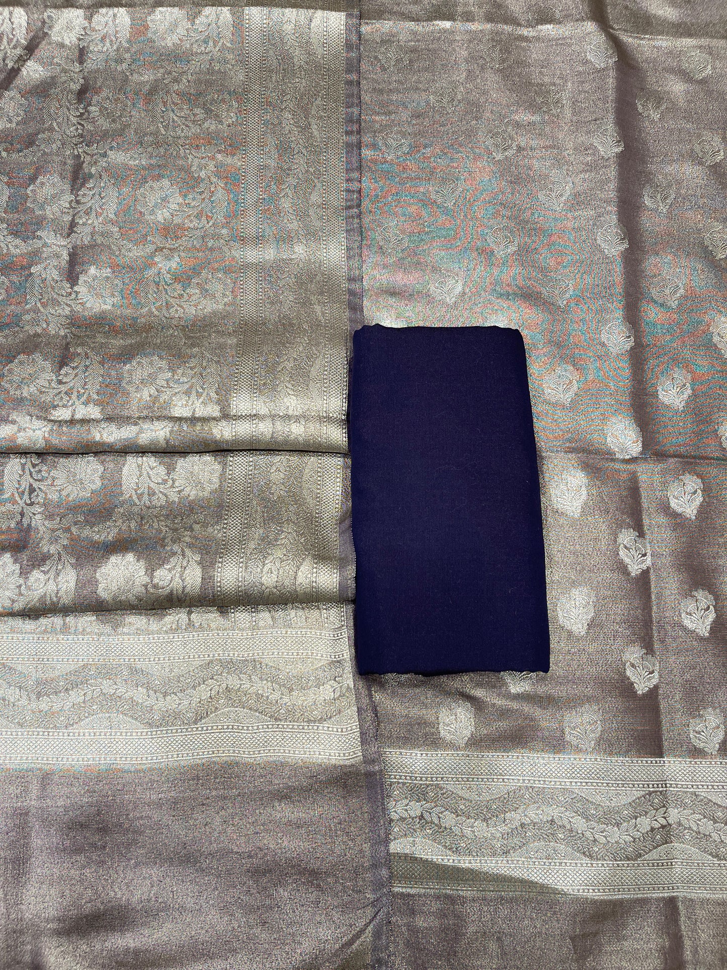 Puresilk Handloom Navy Blue Tissue Silk Banarasi 3 pcs Suit Set RHN_TSU6