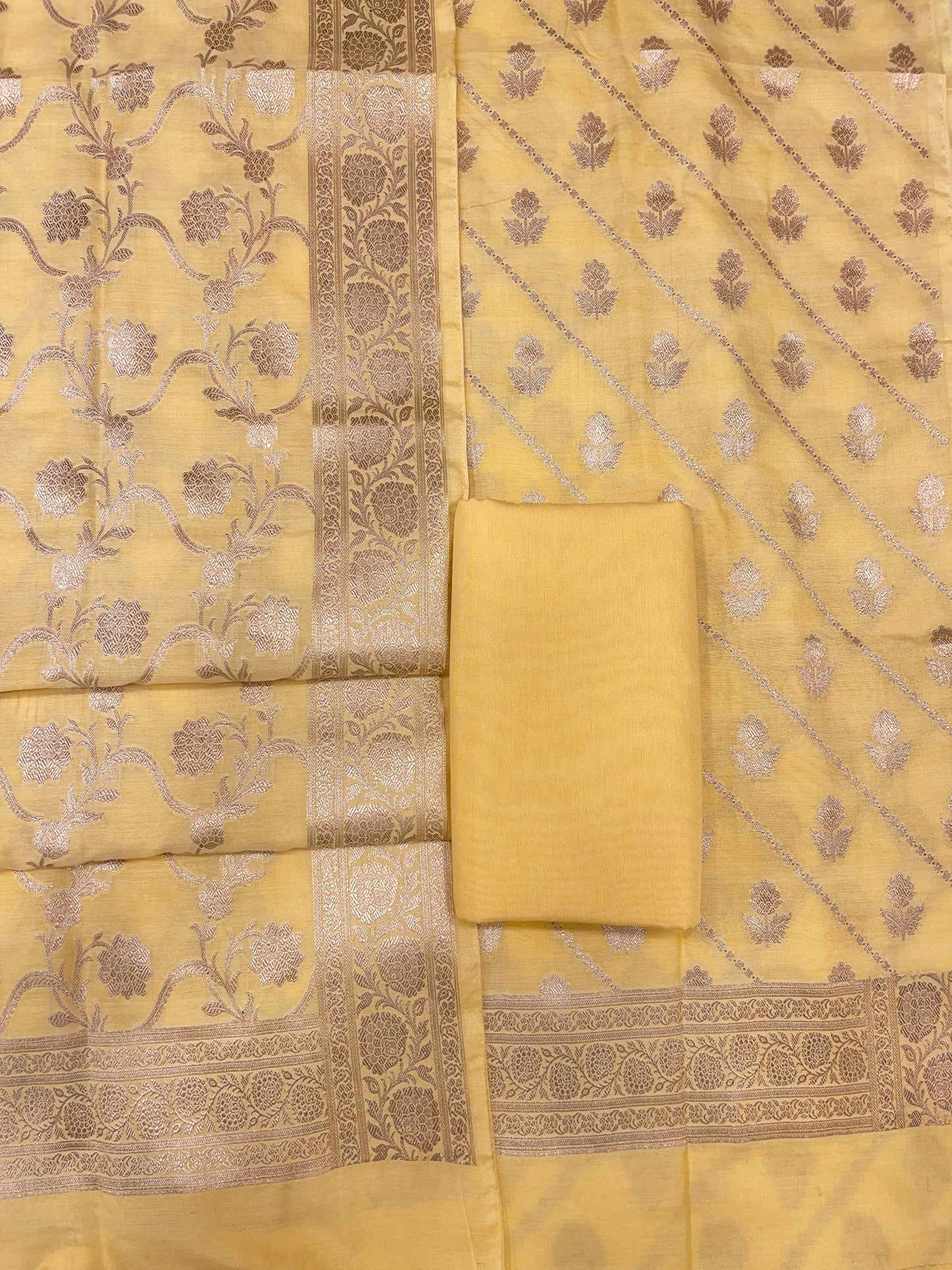 Puresilk Handloom Yellow Modal Silk Banarasi 3 pcs Suit Set RHN_MDL3