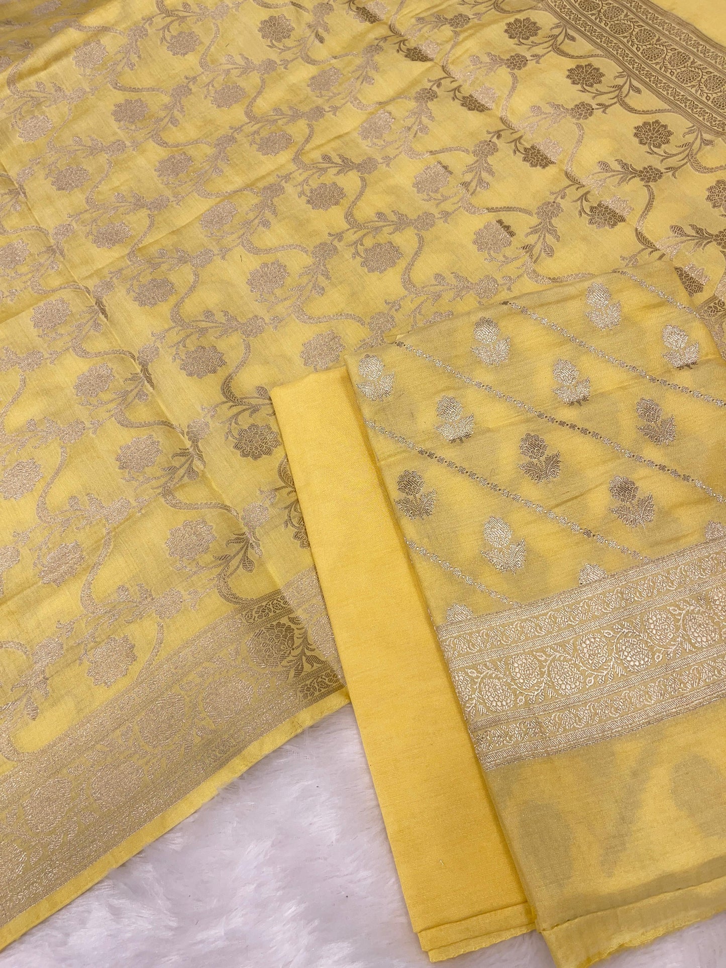 Puresilk Handloom Yellow Modal Silk Banarasi 3 pcs Suit Set RHN_MDL3