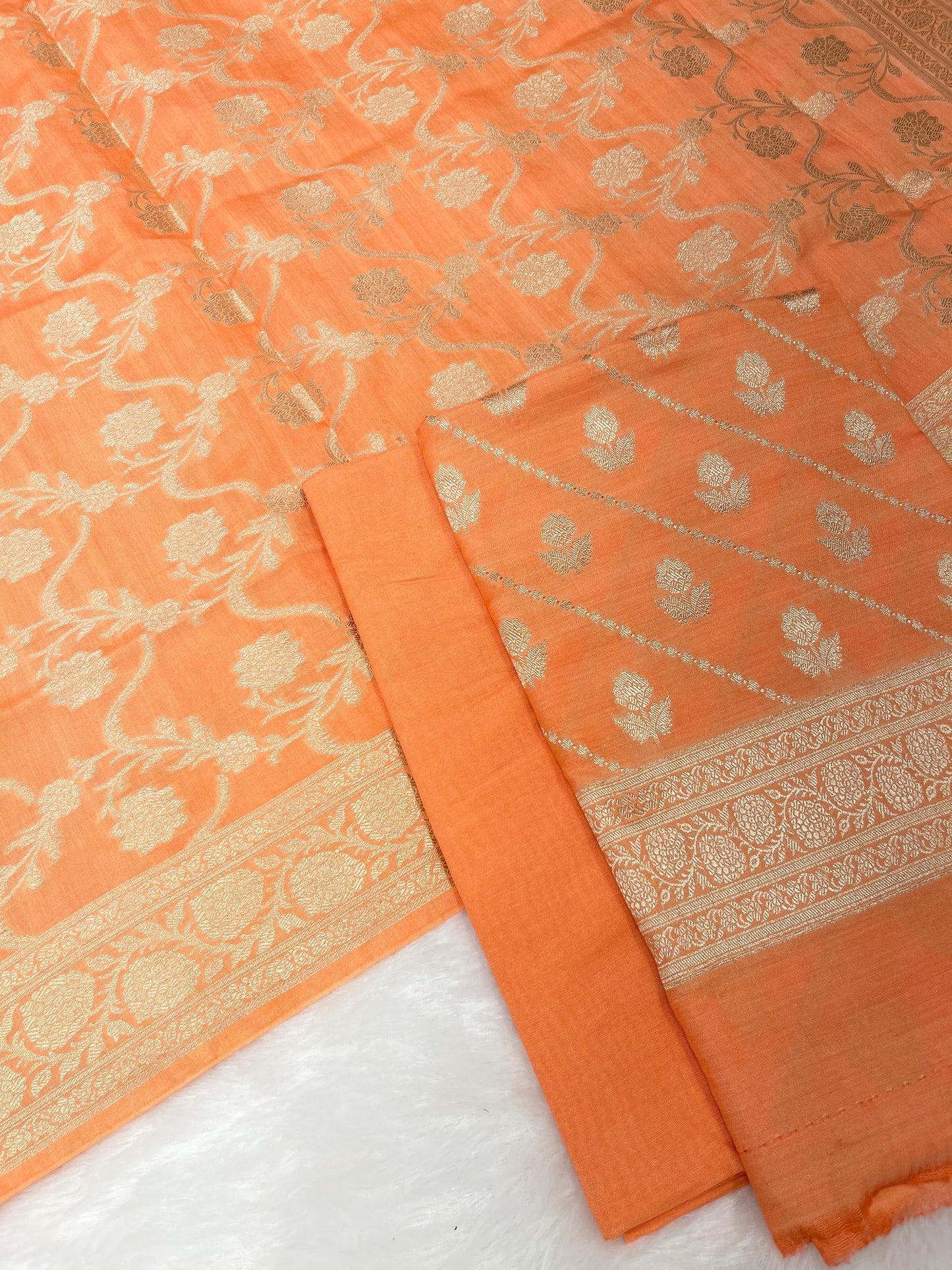 Puresilk Handloom Orange Modal Silk Banarasi 3 pcs Suit Set RHN_MDL6
