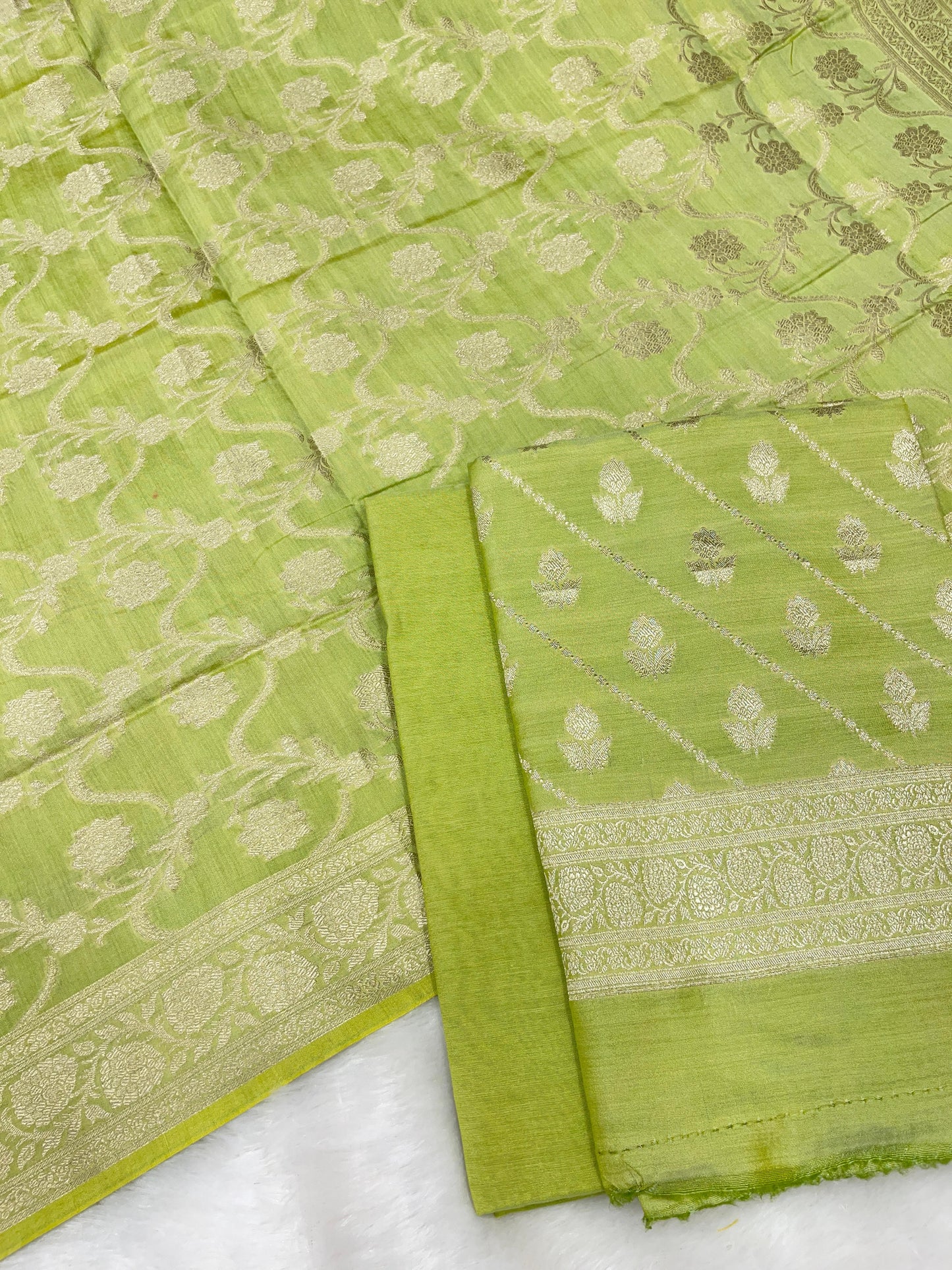 Puresilk Handloom Pista Green Modal Silk Banarasi 3 pcs Suit Set RHN_MDL4