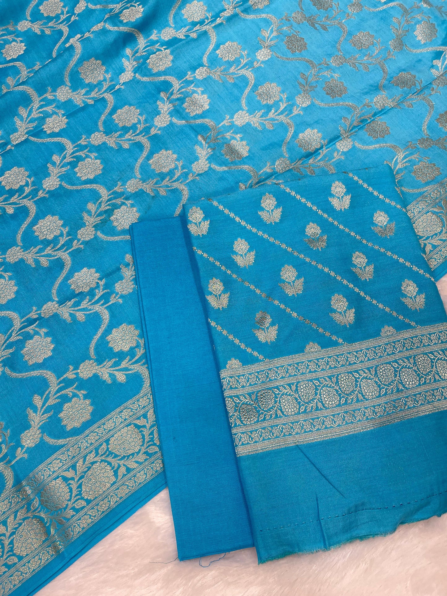 Puresilk Handloom Sky Blue Modal Silk Banarasi 3 pcs Suit Set RHN_MDL2
