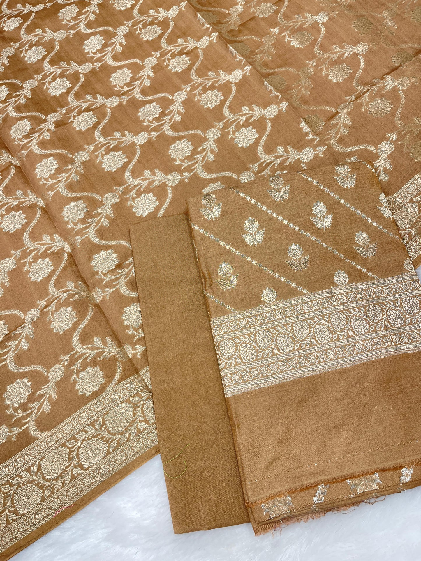 Puresilk Handloom Light Brown Modal Silk Banarasi 3 pcs Suit Set RHN_MDL1