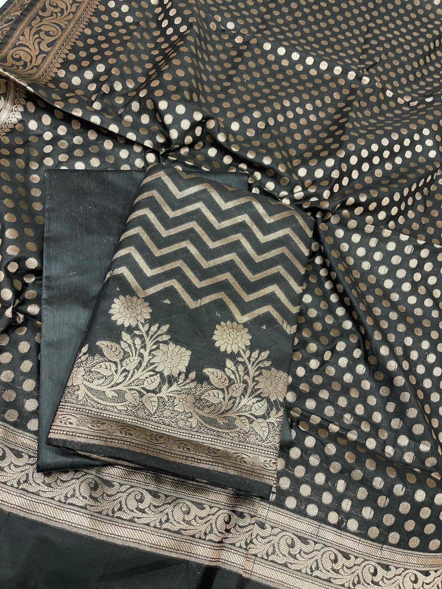 Black Cotton Silk Zig-Zag Banarasi 3 pcs Suit Set 675JVC_127
