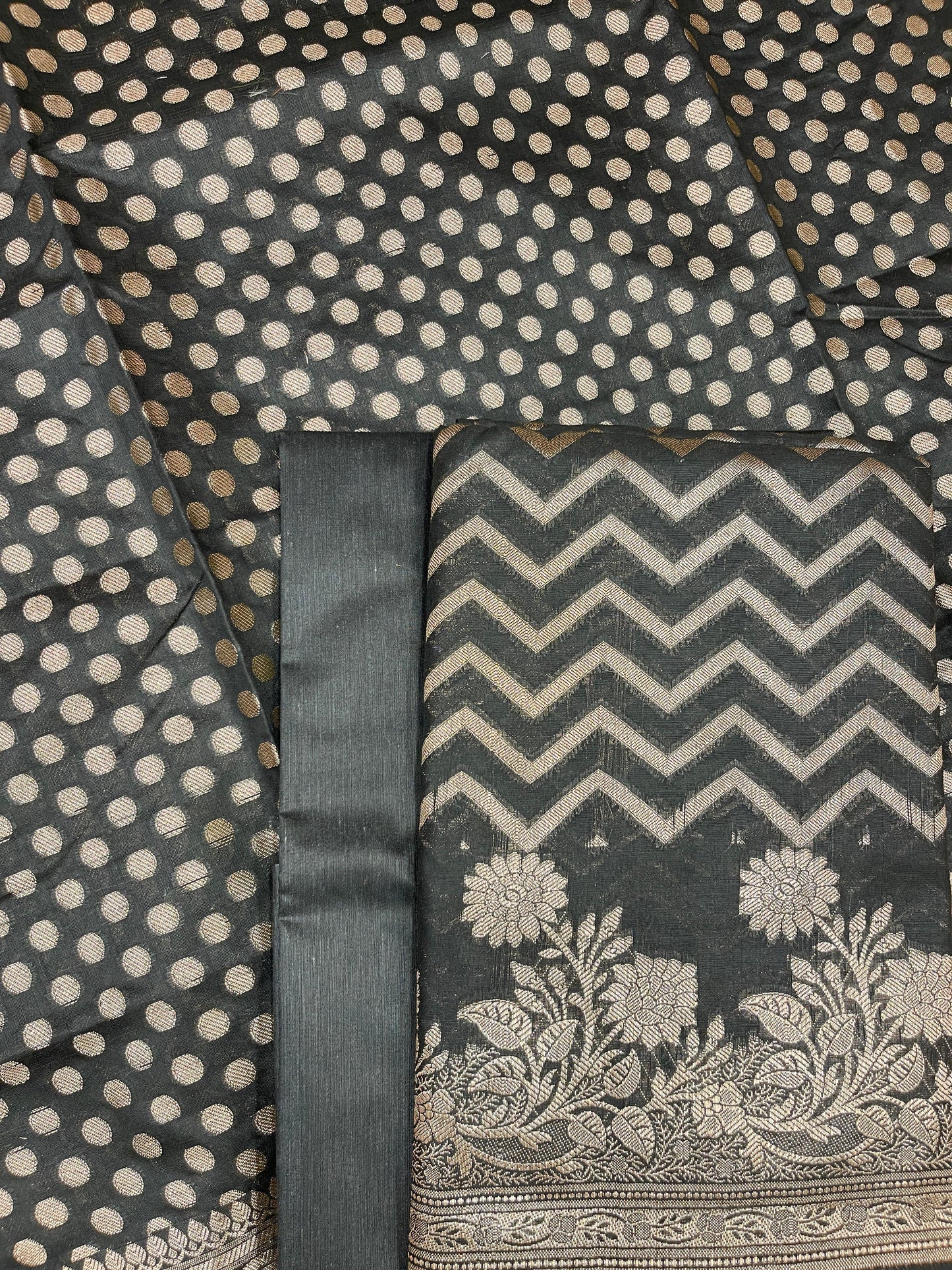 Black Cotton Silk Zig-Zag Banarasi 3 pcs Suit Set 675JVC_127