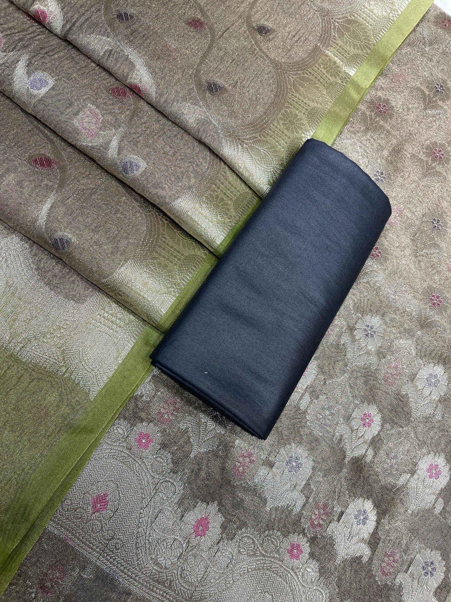 Navy Blue Tissue Silk Banarasi 3 pcs Suit Set 1050IM_TC2