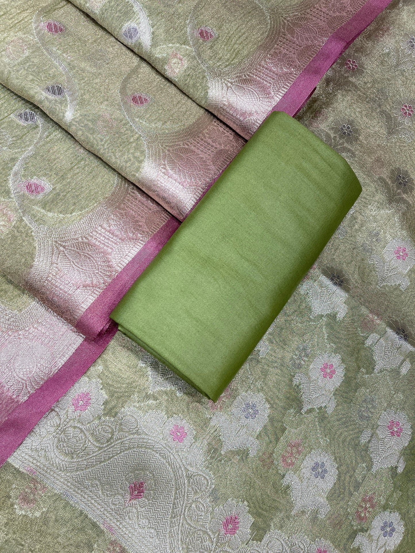 Pista Green Tissue Silk Banarasi 3 pcs Suit Set 1050IM_TC4