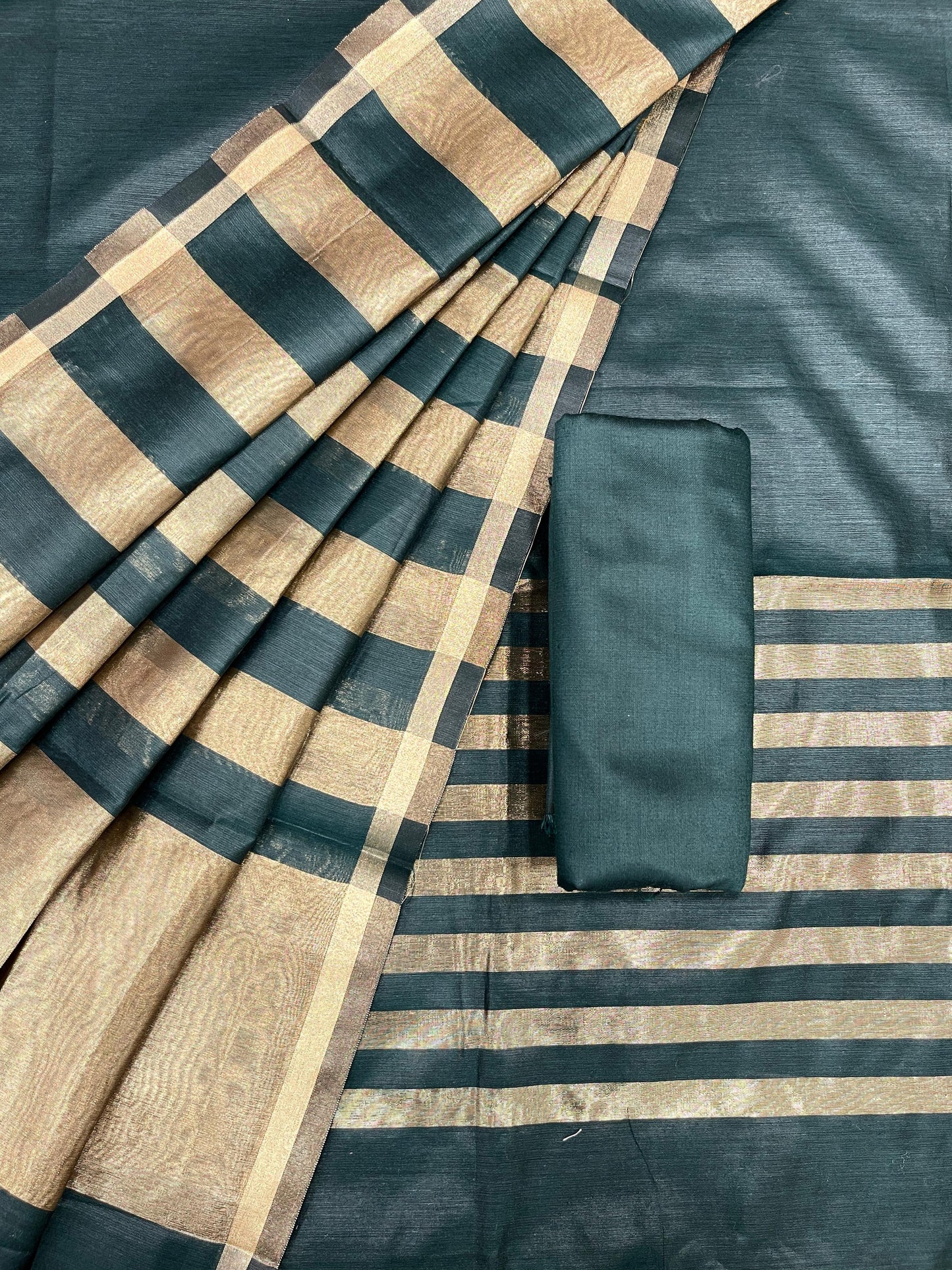 Dark Green Cotton Silk Banarasi 3 pcs Suit Set 650JD_CS5