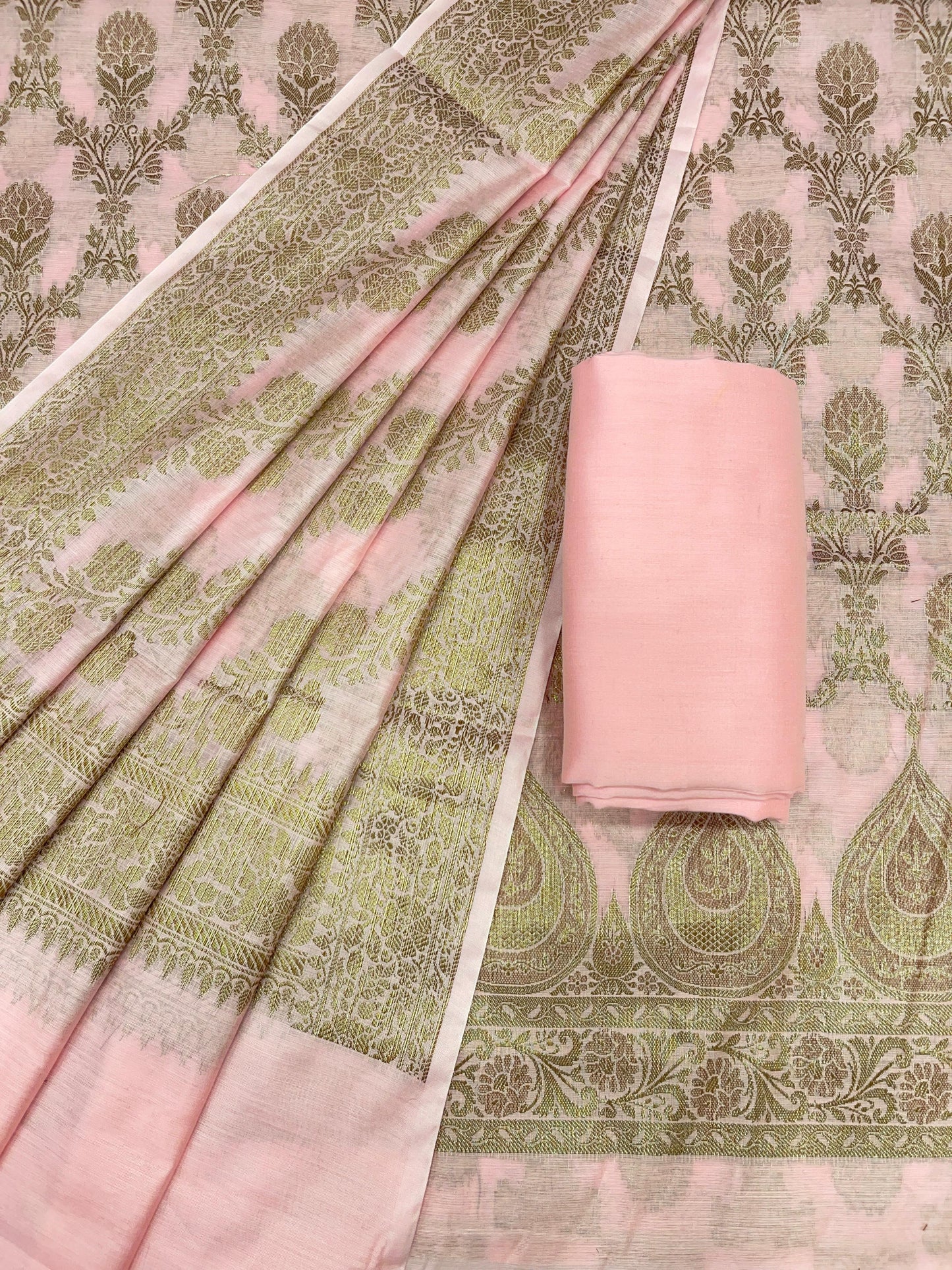 Baby Pink Cotton Alfi Banarasi 3 pcs Suit Set 600IM_CPV1